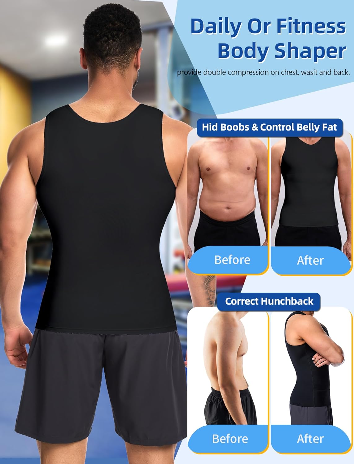 MISS MOLY 2 Pack Gynomastica Tummy Control Undershirt V Neck Compression Shirt for Men Slimming Vest Tank Tops Shapewear - Image 4