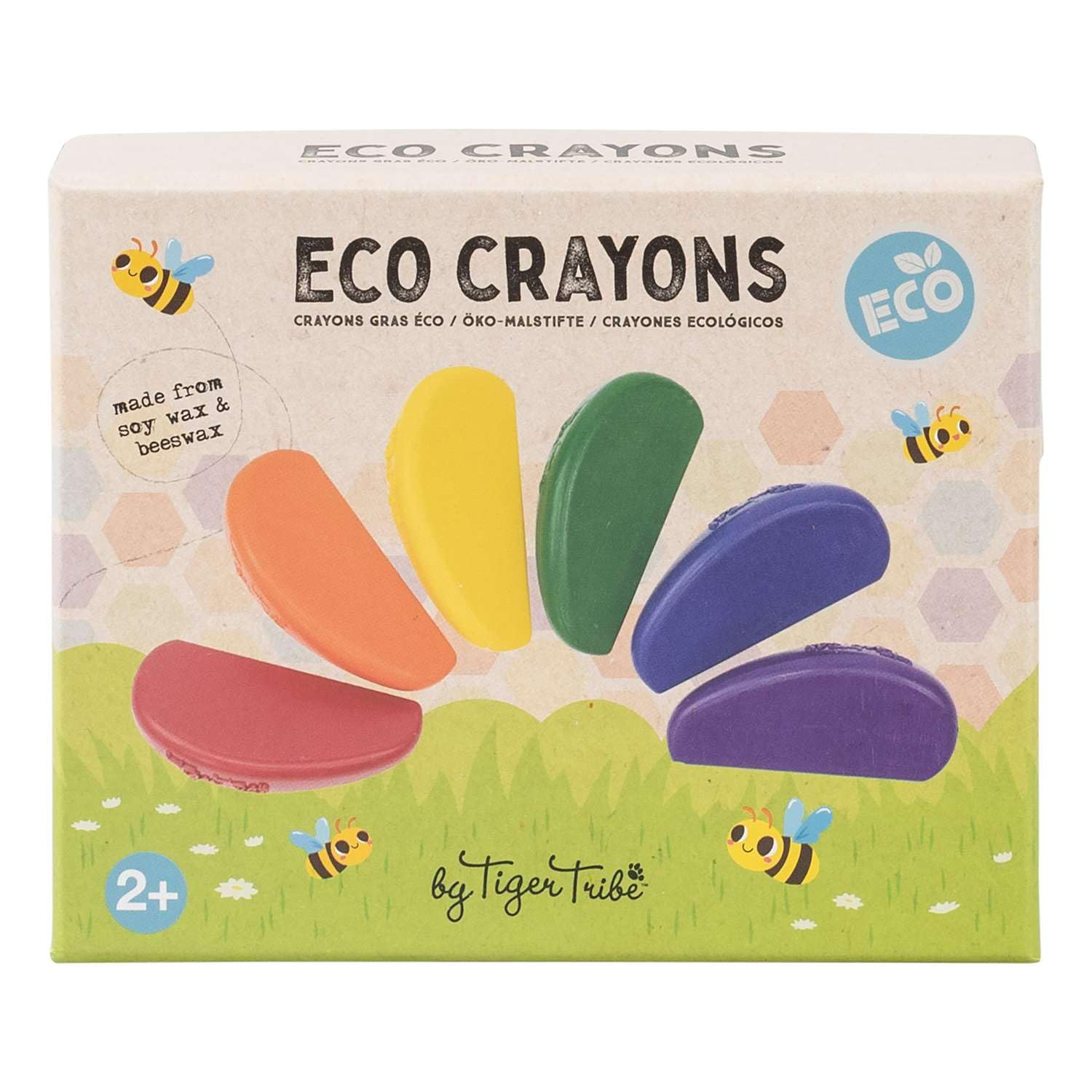 Tiger Tribe Eco Crayons | 6 Piece Soy & Beeswax Crayons For Toddlers | Rainbow Colouring For Children