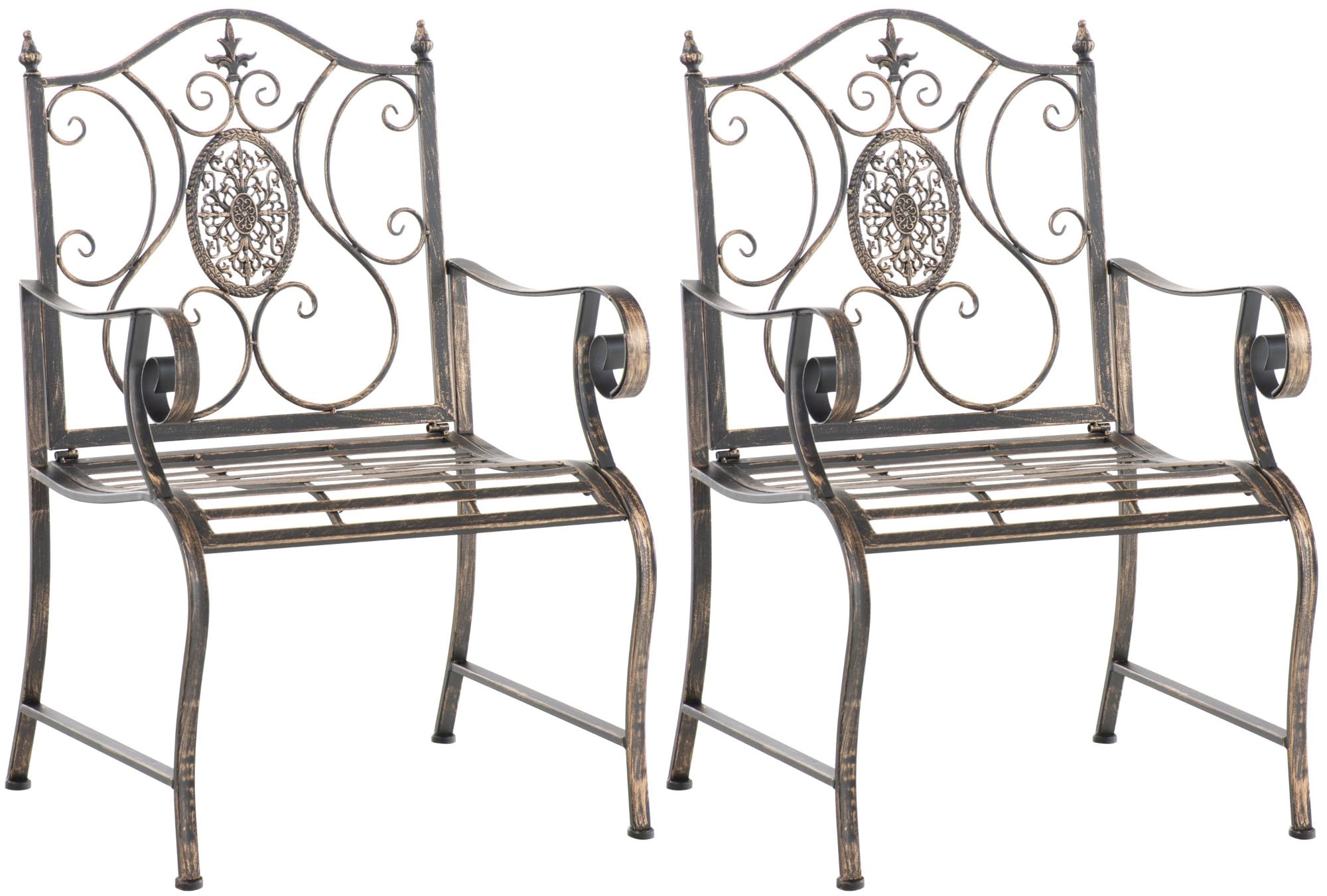 CLP 2er Set Gartenstühle Punjab im Landhausstil I Eisenstuhl lackiert I Gartensessel besonders stabil, Farbe:Bronze