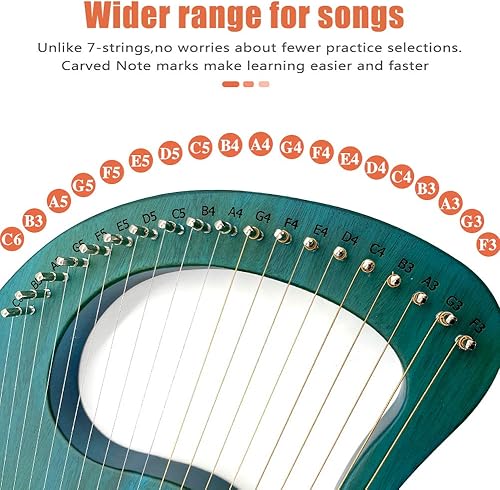 Miniatura 2 de Arpa de liria, 19 cuerdas de metal Sillín de arce cuerpo caoba arpa Lyra con llave de bolsa incluida