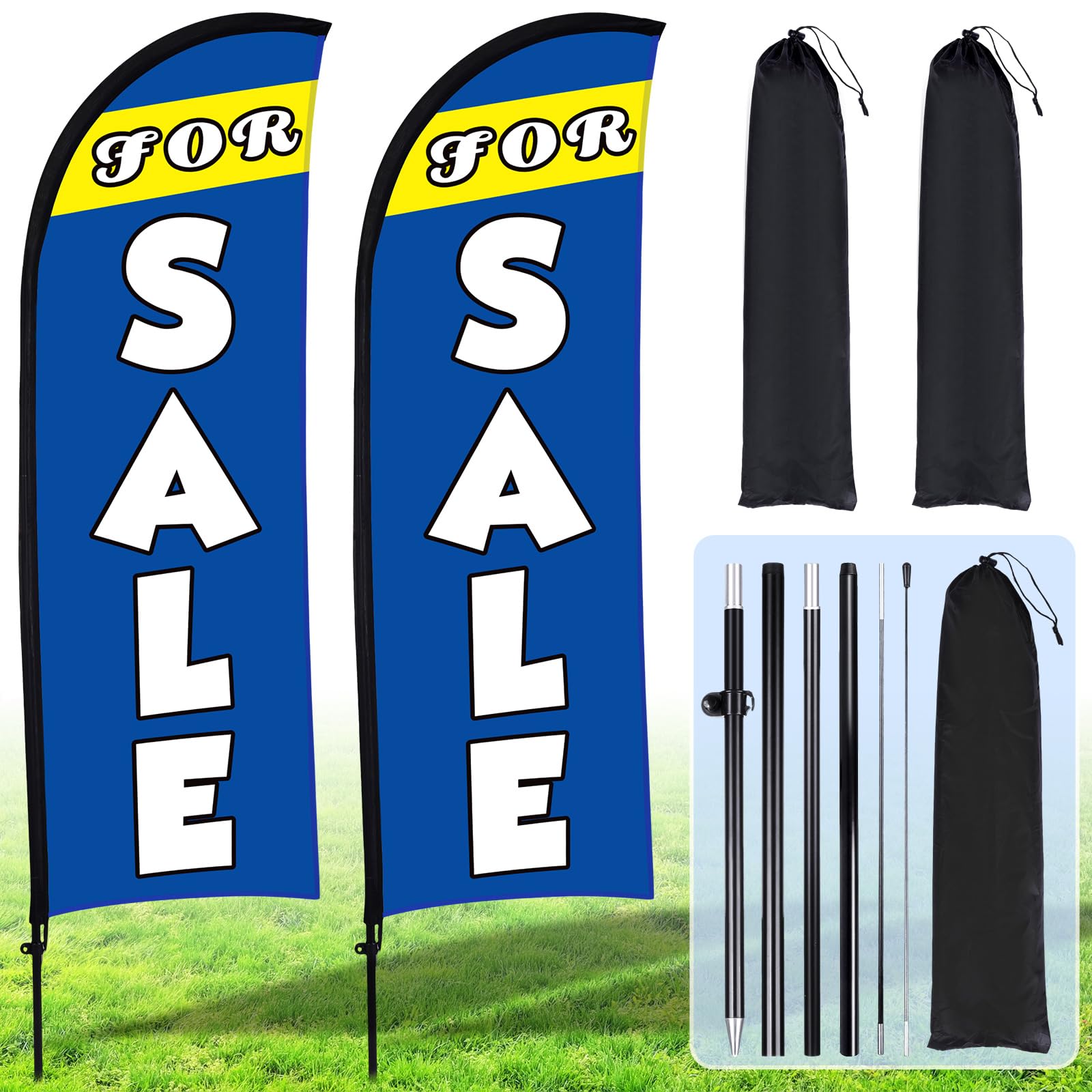 Buryeah 2 Set Sale Feather Flag 7 x 5.4ft Huge Sale Banner Flag Themed Flag with Pole Kit for Retail Store Outside Garden Business Advertising(Blue)