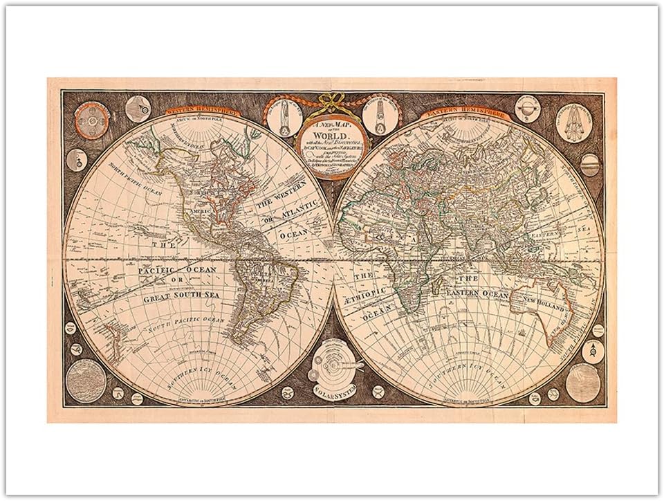 A New Map of the World - New Discoveries by Capt. Cook and Other Navigators - Vintage Map by Thomas Kitchin c.1799 - Fine Art Matte Paper Print (Unframed) 18x24in