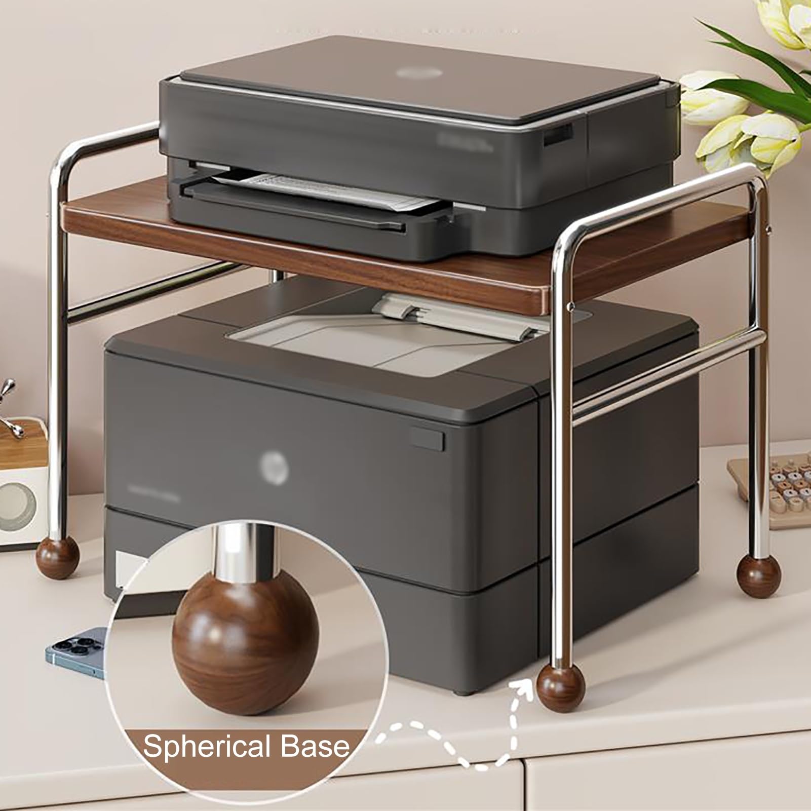 Mesa Impresora para Escritorio, Pequeño Mesa para Impresora, Estante para Trituradora de 2 Niveles(Black,50x35x40cm/20x14x16in)