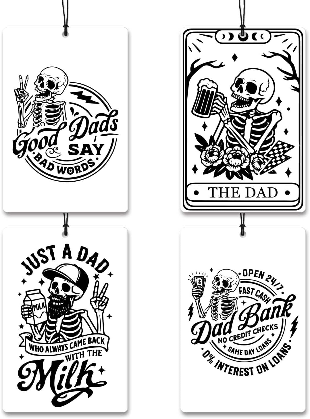 Funny Skulls Car Air Freshener 4 Pcs,Funny Gift Fathers Day,Sarcastic Dad L Car Hanging Air Freshener for Cars Closet Drawer Books,Car Accessories Mirror Decor