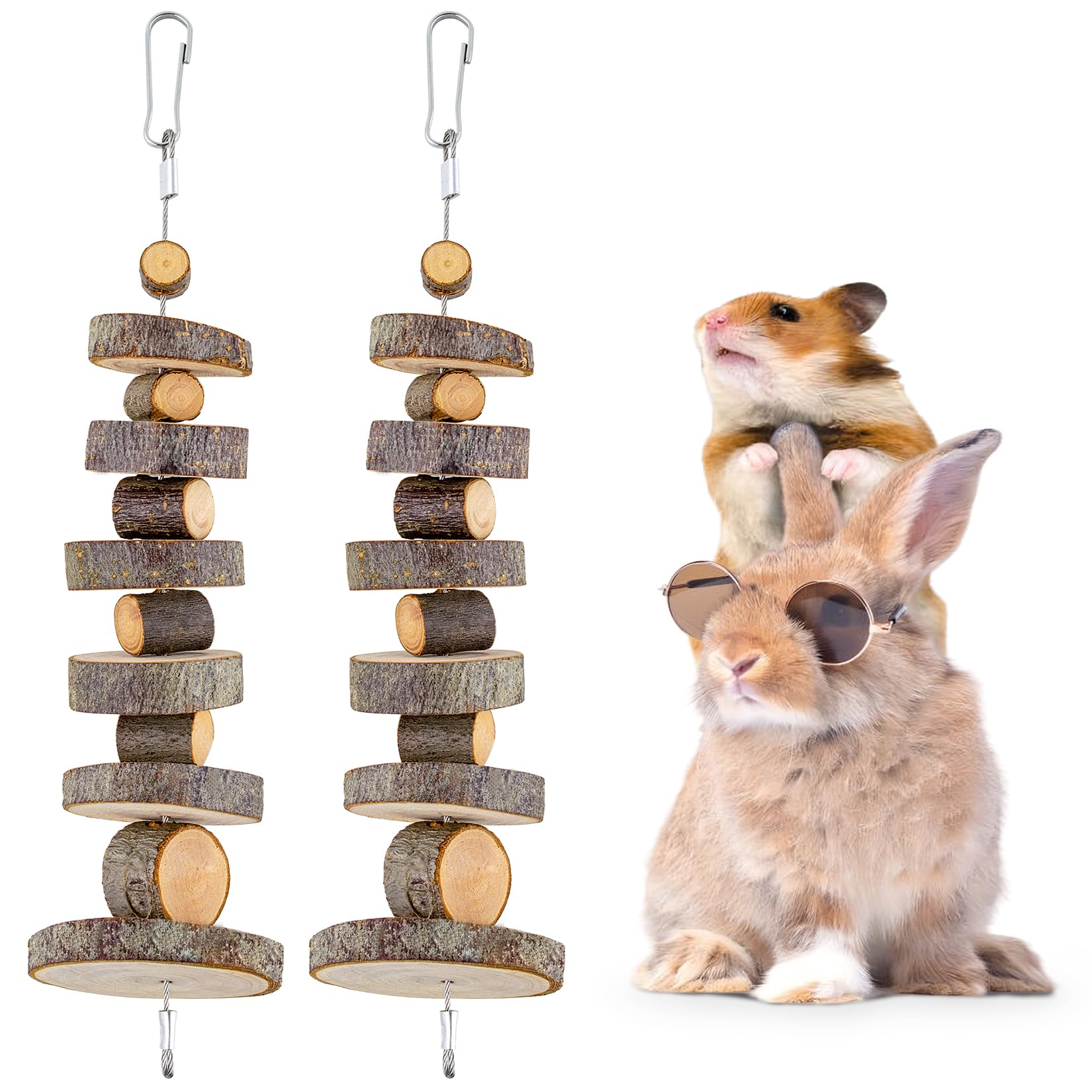 FJNATINH Small Animal Chews Toy Apple Wood Block Cage Hanging Molars Treats Snack for Hamsters Rabbits Bunny Bird Parrots Chinchilla Guinea Pig