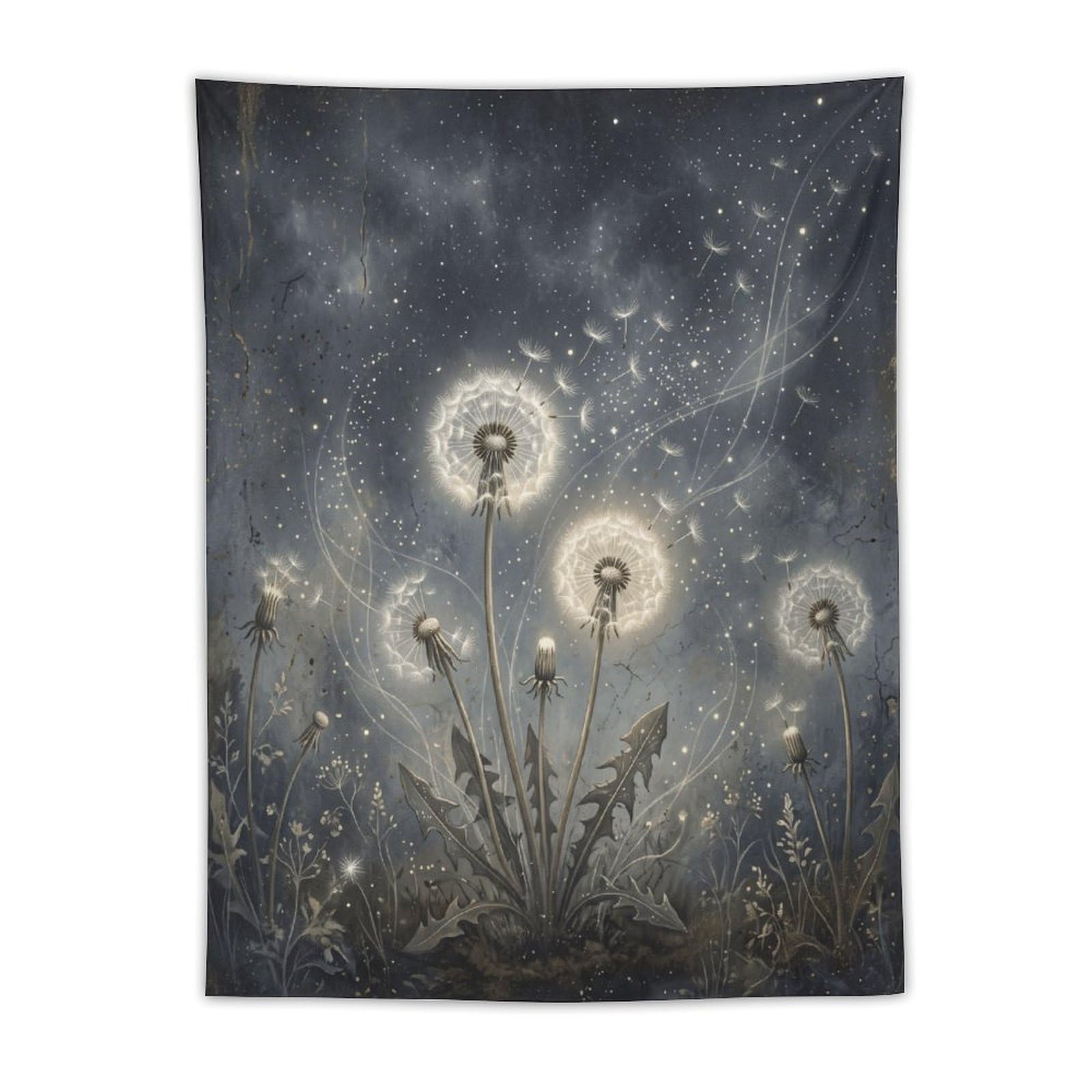 H3B8U2Y5 Dandelion Moon Wall Tapestry, Surrealist Style, Quiet Nature Study