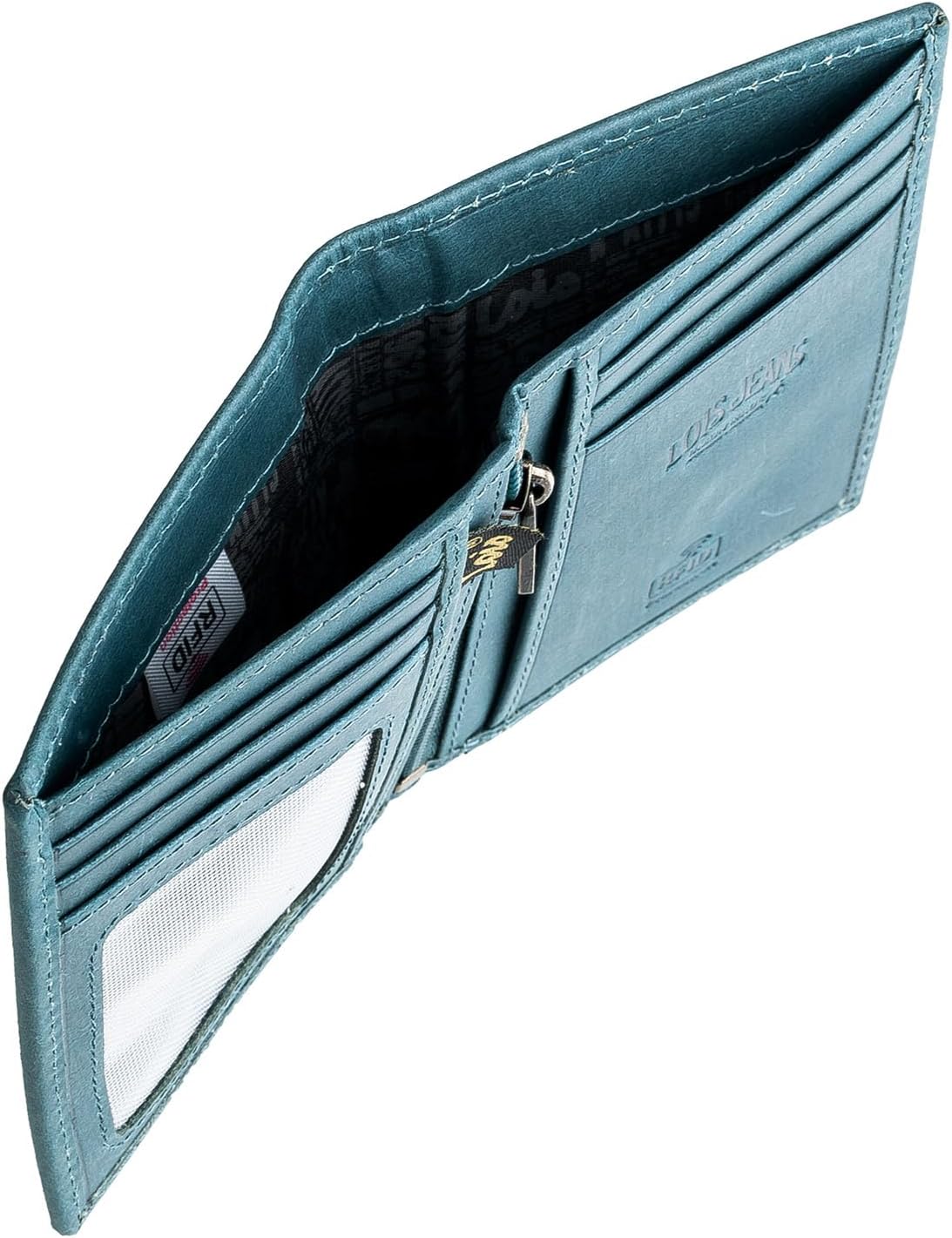 Lois - Wallet card holder for man genuine leather. Card and money compartment. Inner handbag. RFID PROTECT. Gift box., Blue, bule