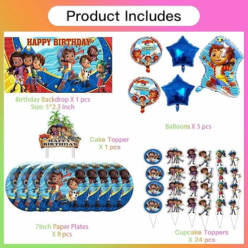 Miniatura 3 de Santiago of the Seas - Suministros para fiestas, platos, decoración de pastel de cumpleaños, pancarta, decoración de globos