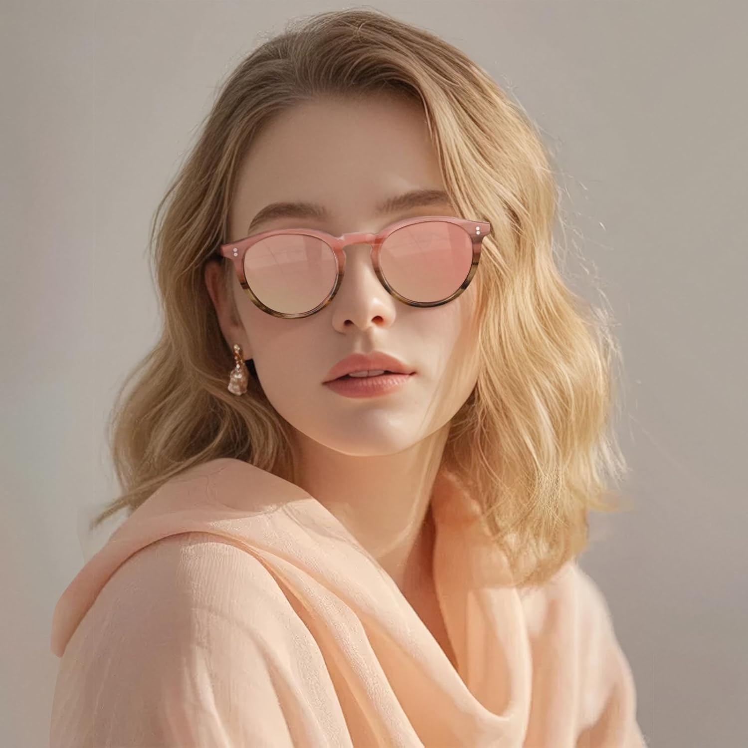 CARFIA Round Polarized Sunglasses for Women UV Protection Acetate Frame Classic Retro Style CA2302 - Image 2