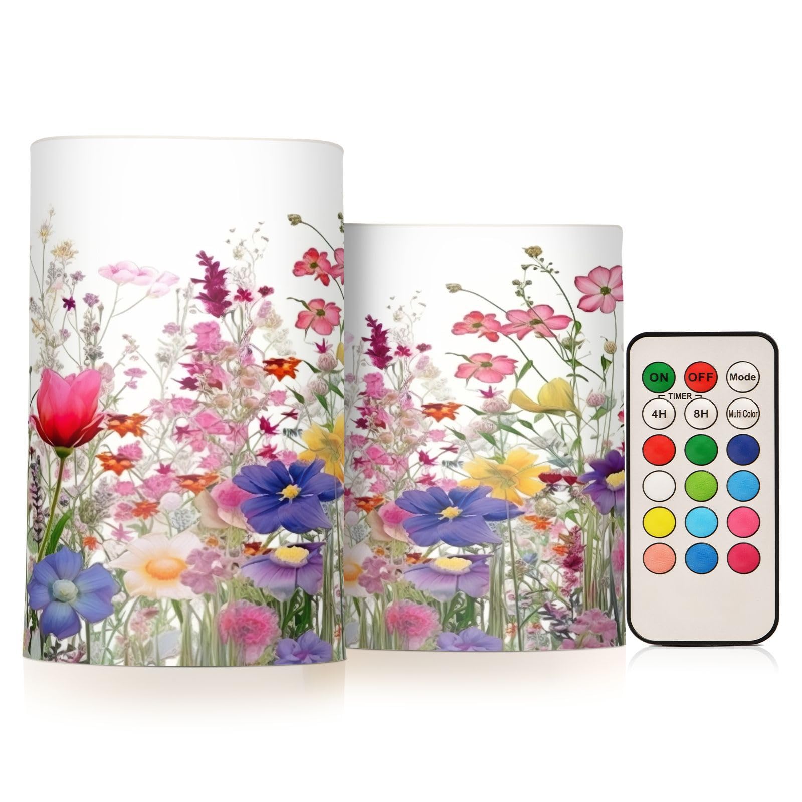 Kigai Wildflowers Flameless Candles with Remote Control and Timer,Battery Operated LED Pillar Candles Adjustable Brightness for Ourdoor Indoor Use,Home Decor,2 Pack