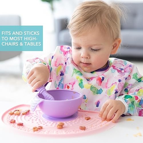 Miniatura 3 de Bumkins Tazón para bebé, juego de alimentación de silicona con succión para bebé y niño pequeño, incluye cuchara y tapa, juego de primera