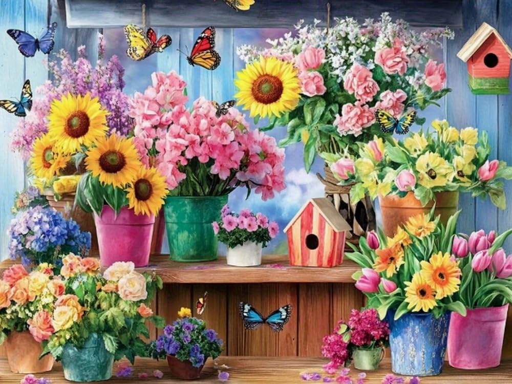 Brennora Stamped Cross Stitch Kits for Adults Flowers 11CT Counted Cross-Stitch Embroidery Patterns Beginners Home Decor 16x20 inch