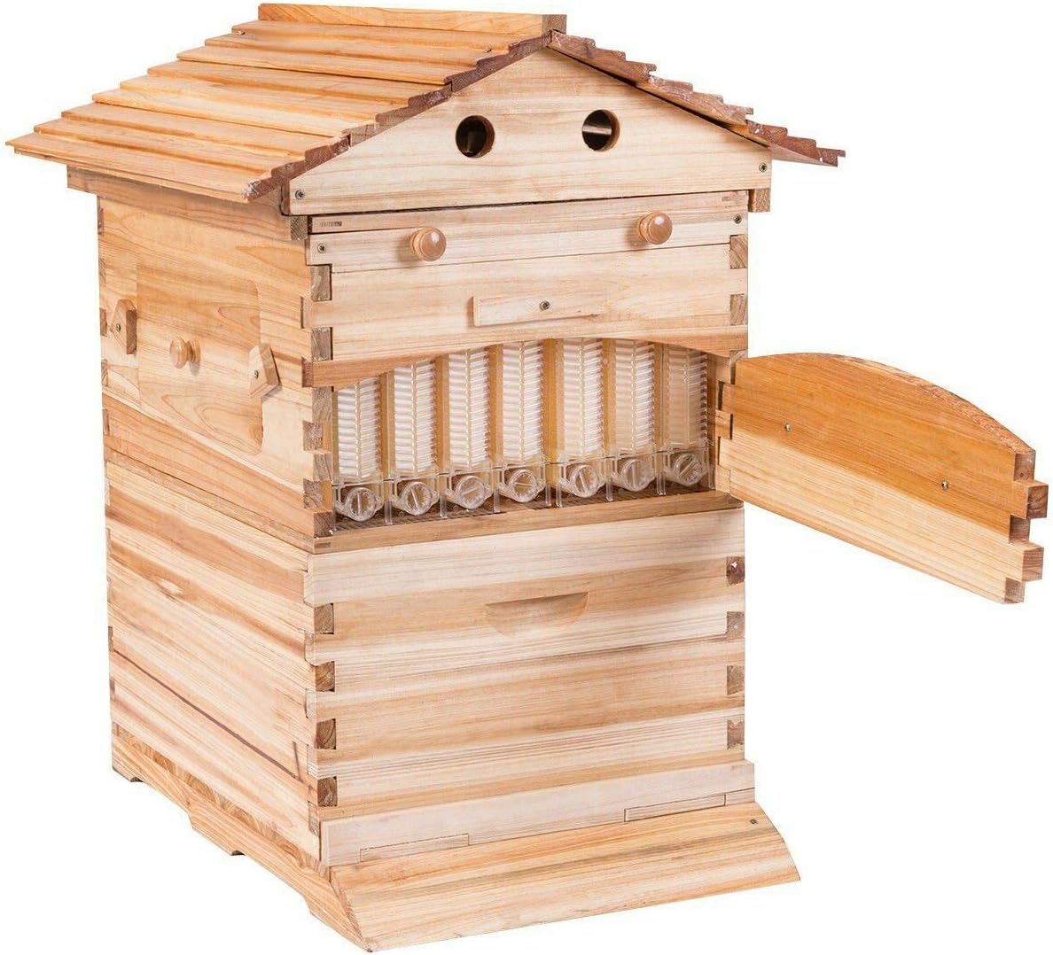Hive Beehive kit Automatic Wooden bee hive House kit Beehive Boxes with 7 Peice Comb Honey Frames for Beginning and Professional Beekeepers