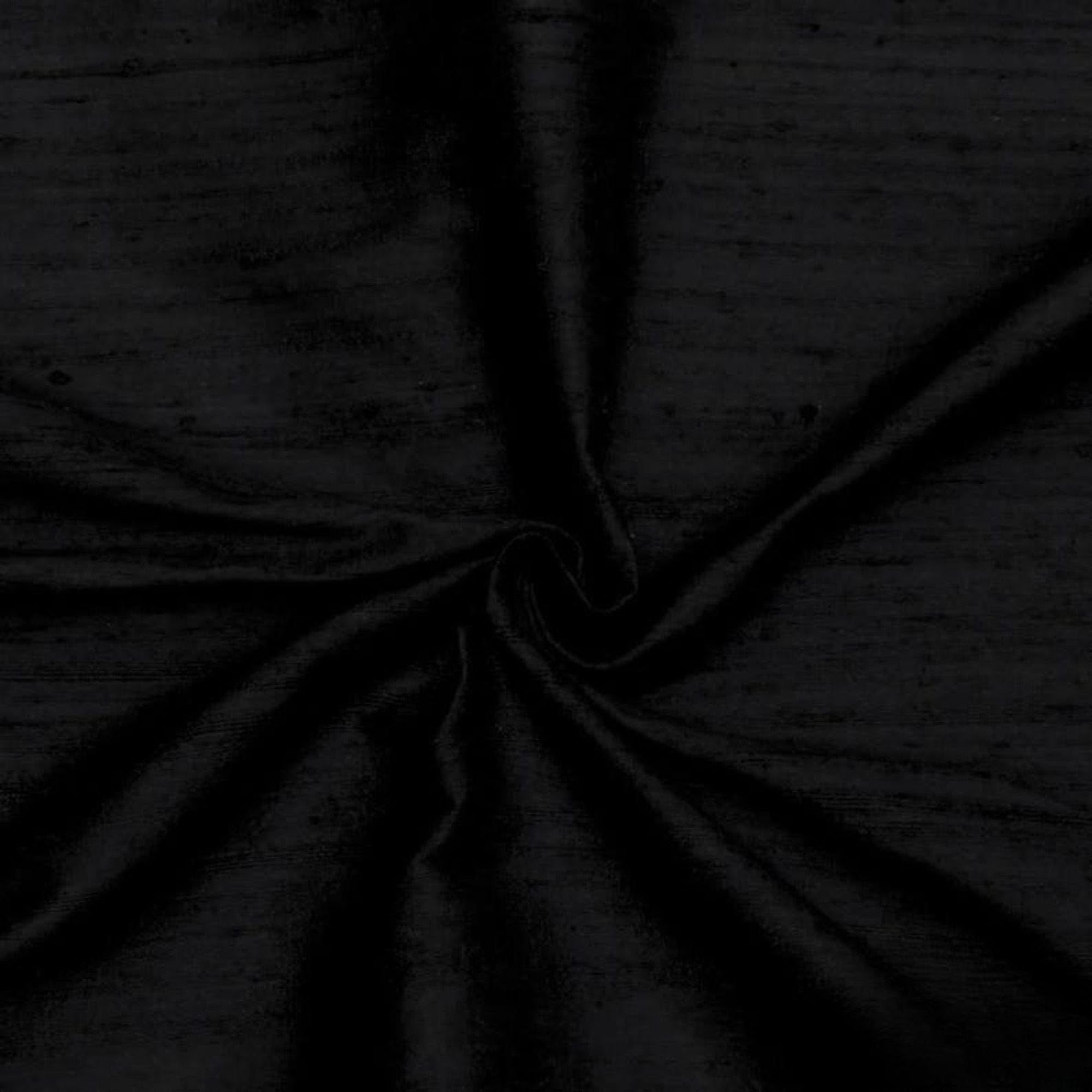 Fabric Mart Direct Black 100% Pure Silk Dupioni Fabric By The Metre, 12 Continuous Metres 104 cm width Pure Raw Silk Solid Color Black Wholesale Silk Upholstery Fabric for Curtains Bridal Dress Drapes — image 1