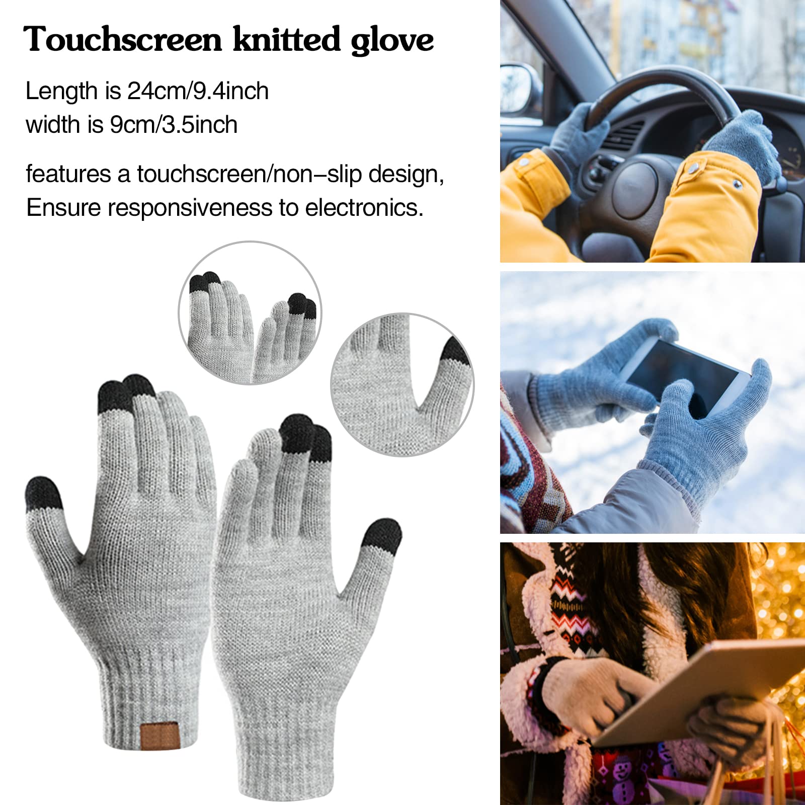 Ensemble de 3 pièces d'hiver unisexe avec bonnet, écharpe, gants chauds en tricot pour écran tactile, tenue longue écharpe pour homme et femme