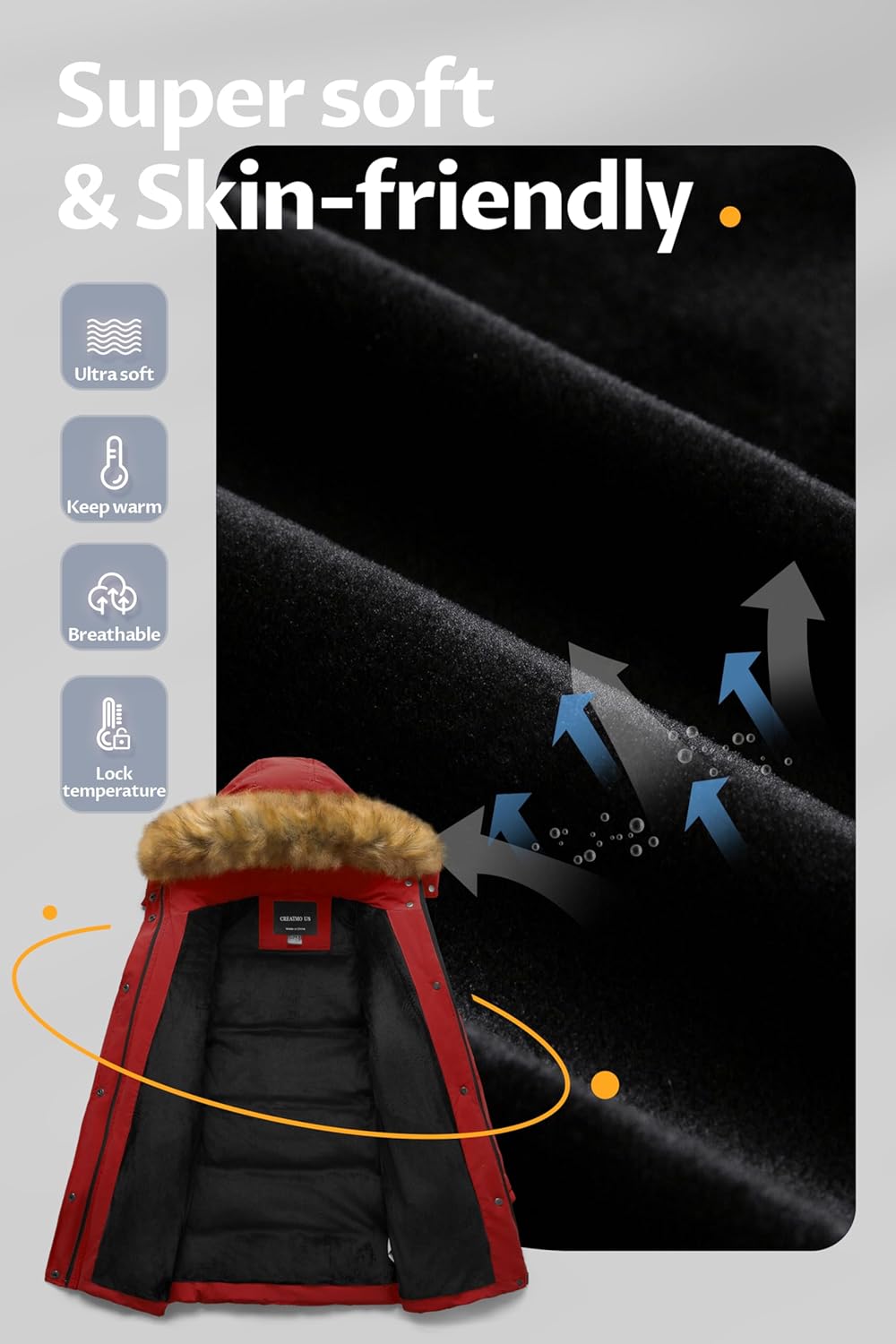 CREATMO US Girl's Winter Fleece Lined Long Parka Puffer Coat Thicken Ski Jacket With Fur Trim Hood - Image 3