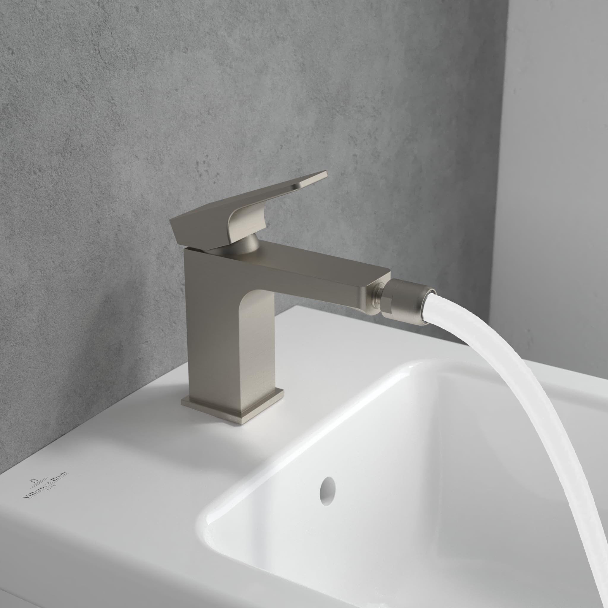 Villeroy & Boch Architectura Square jednouchwytowa bateria bidetowa, bateria bidetowa z drążkiem i ceramicznym wkładem, bateria bidetowa oszczędzająca wodę, wysokość wylotu 100 mm, prostokątna,
