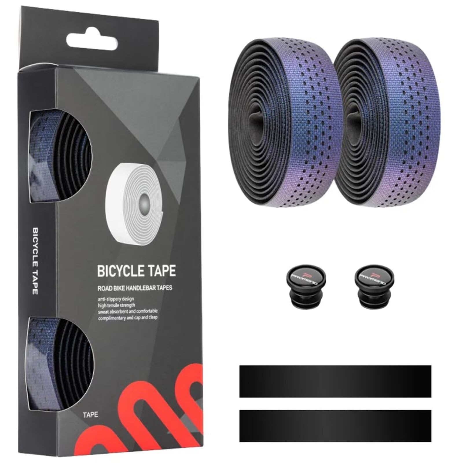 ROSSRORE Bicycle Handlebar Tape - Comfortable, Non-Slip, Self-Adhesive Road Bike Grip Tape | Sweat-Absorbent, Breathable, Soft-Touch Silicone EVA Foam Tape (2 Rolls)- Lavender-to-Purple Gradient