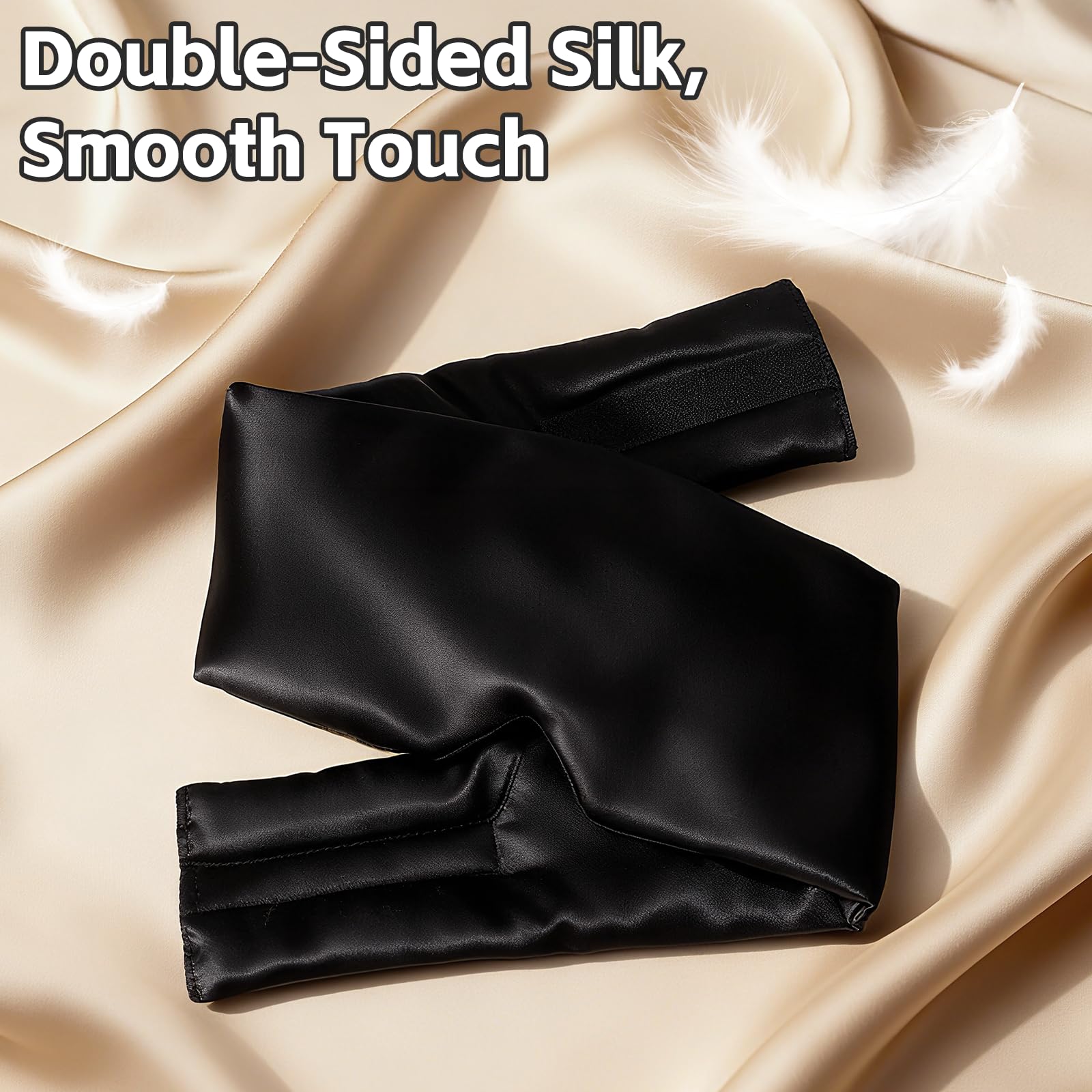 Sleep Mask Silk, maska ​​do snu maska ​​wykonana ze jedwabiu, miękka i oddychająca, śpiąca maska ​​z regulowanym opaską dla kobiet i mężczyzn (Czarny)