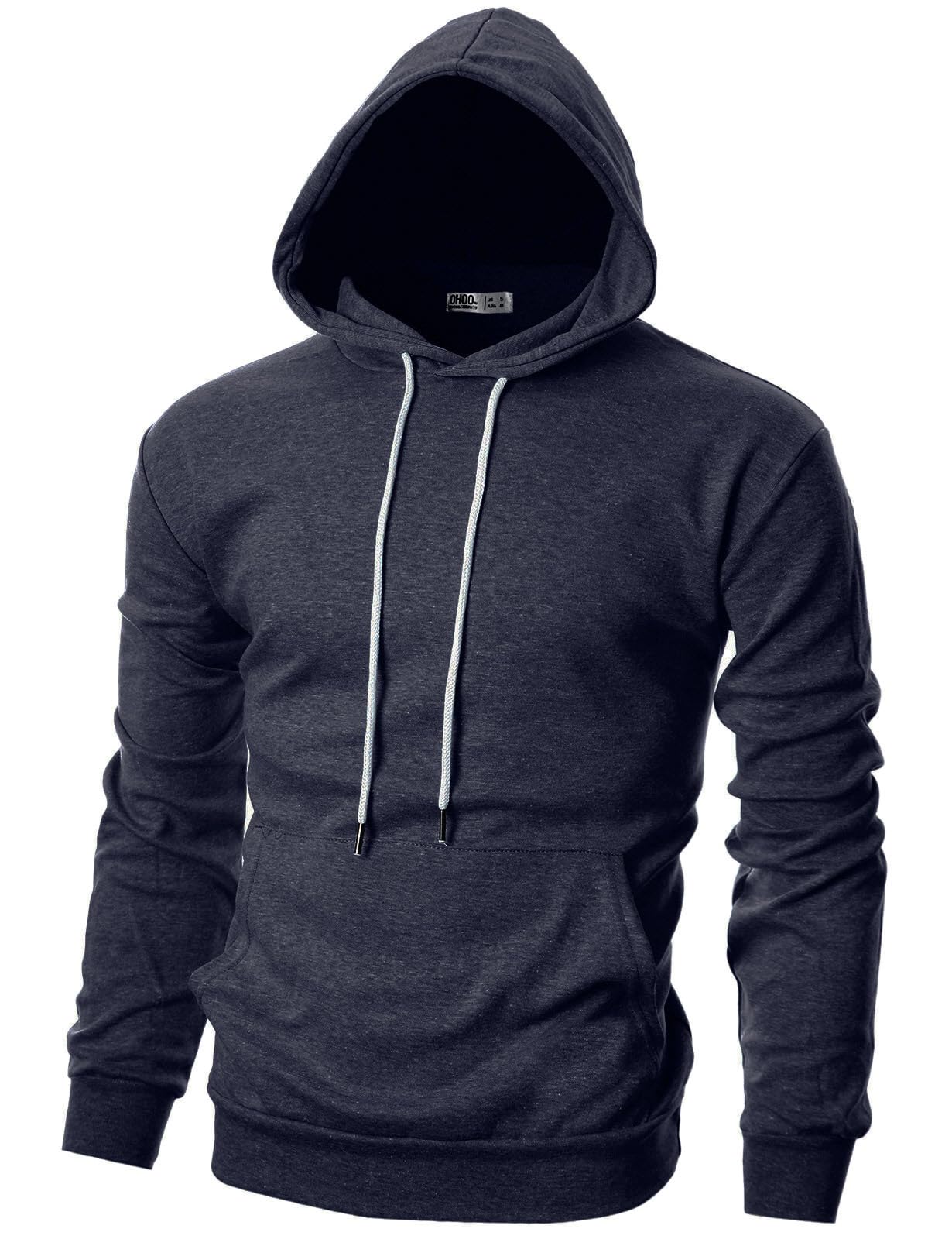 Ohoo Mens Slim Fit Basic Pullover Hoodies Sweatshirt Lightweight Long Sleeve with Kanga Pocket