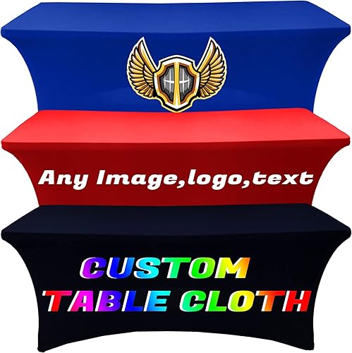 Mantel personalizado con logotipo de negocios de 4, 5, 6, 8 pies, elástica, de elastano, personalizable, personalizable, para negocios, bodas,