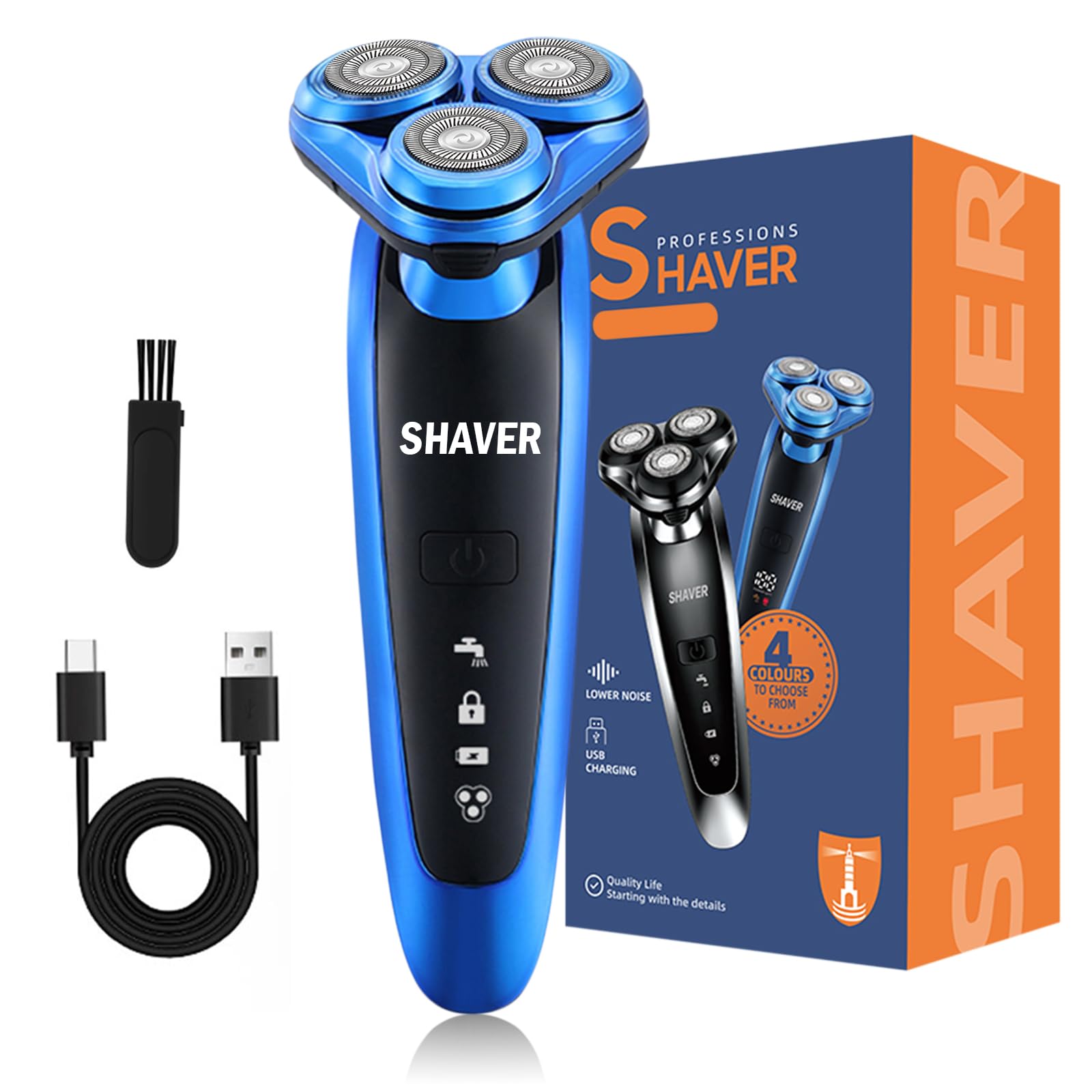 Rasoir électrique pour homme – Rasoir rechargeable 3D de précision avec tondeuse pop-up – Rasoirs rotatifs sans fil lavables doux pour les peaux sensibles pour barbe, pattes et visage avec verrou de