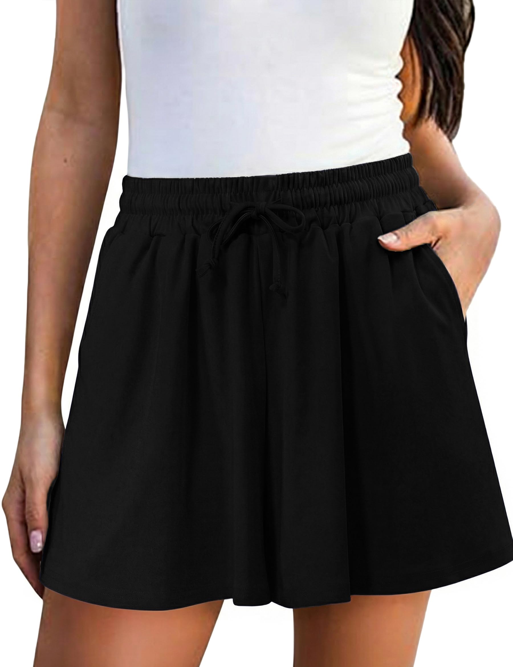 Shorts Damen Sommer Hosenrock Kurze Hose Wide Leg mit Taschen Lose Freizeit Culottes