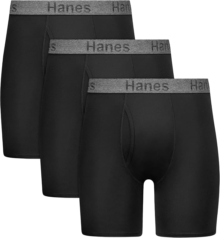 Hanes Men's Stay Dry Pouch Boxer Briefs, Performance Stretch Boxer Brief With Leak Protection, 3-pack