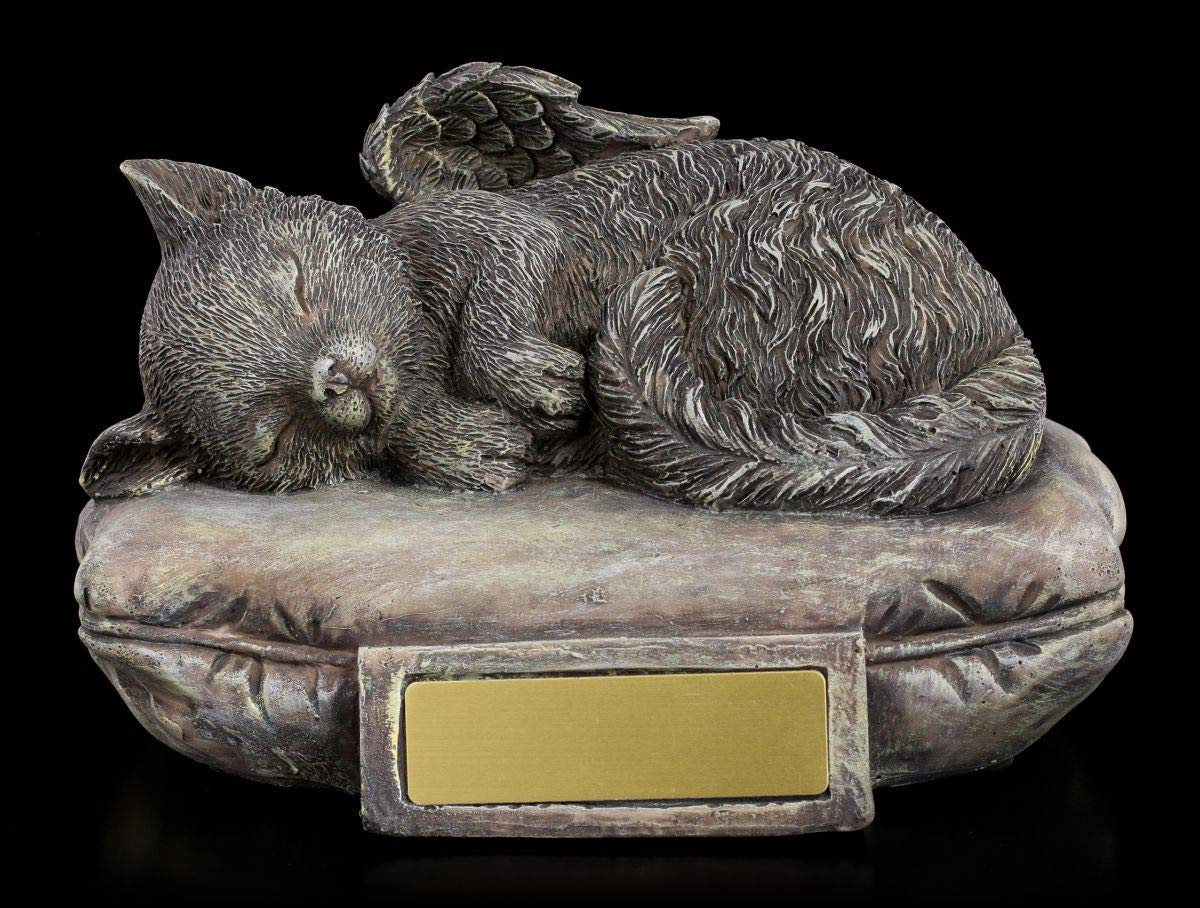 Figuren Shop Gmbh Tier-Urne - Katzen-Engel con Placca Incisa in Similpietra Gedenk-Urne, Dipinto a Mano