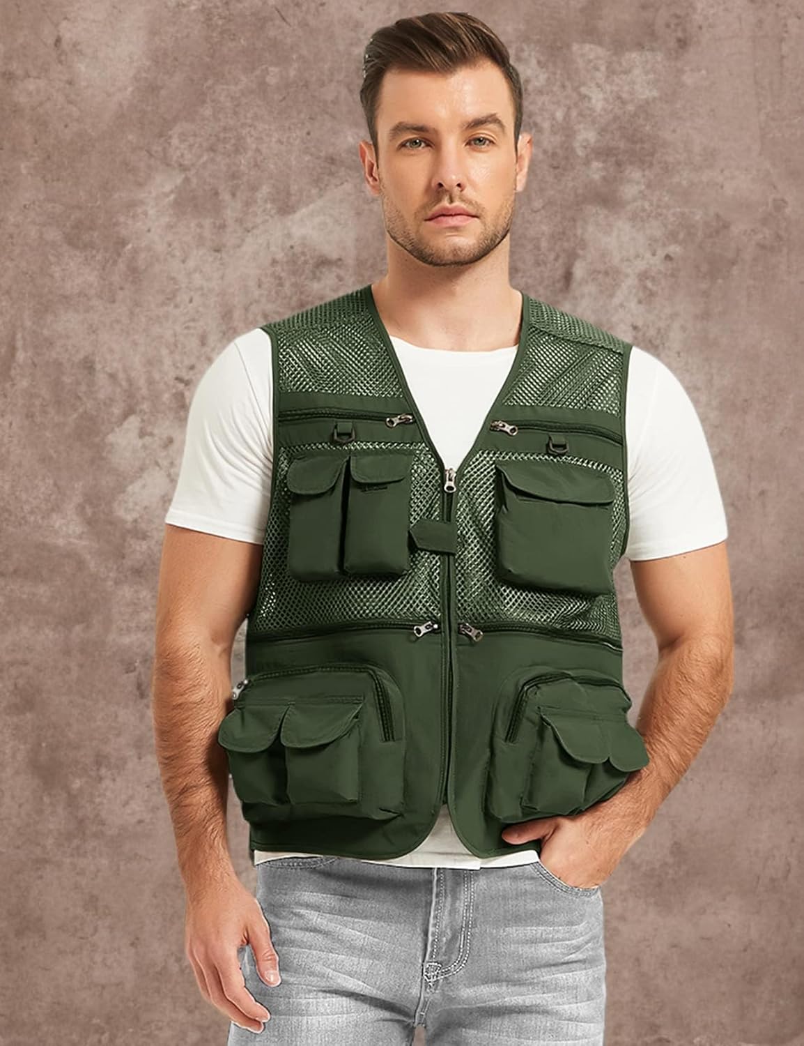 Flygo Men's Fishing Vest Utility Lightweight Outdoor Travel Safari Photo Cargo Vest with 16 Pockets - Image 6