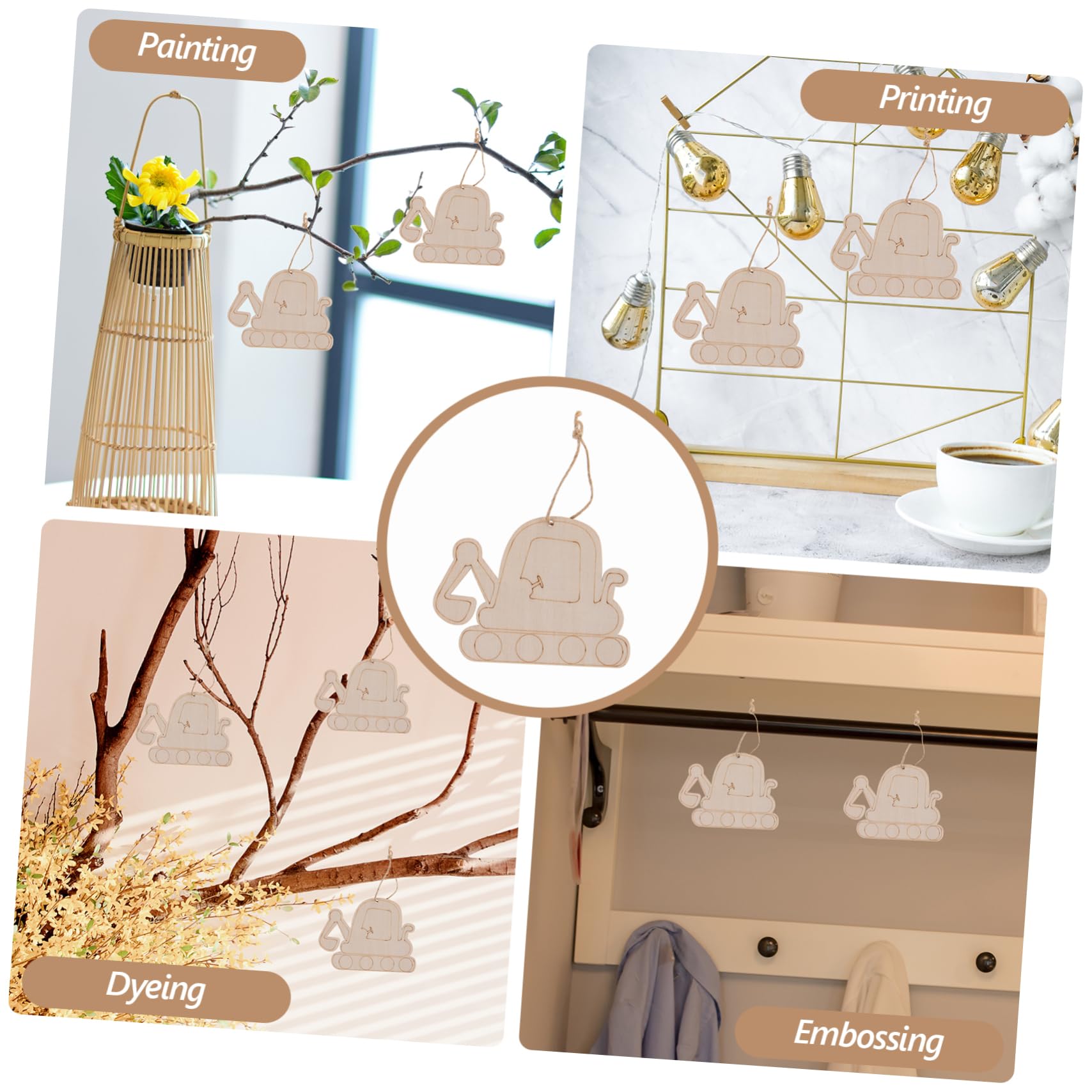 CIMAXIC 10pcs Excavator Wood Slices DIY Decorative Centerpieces for Construction Toys