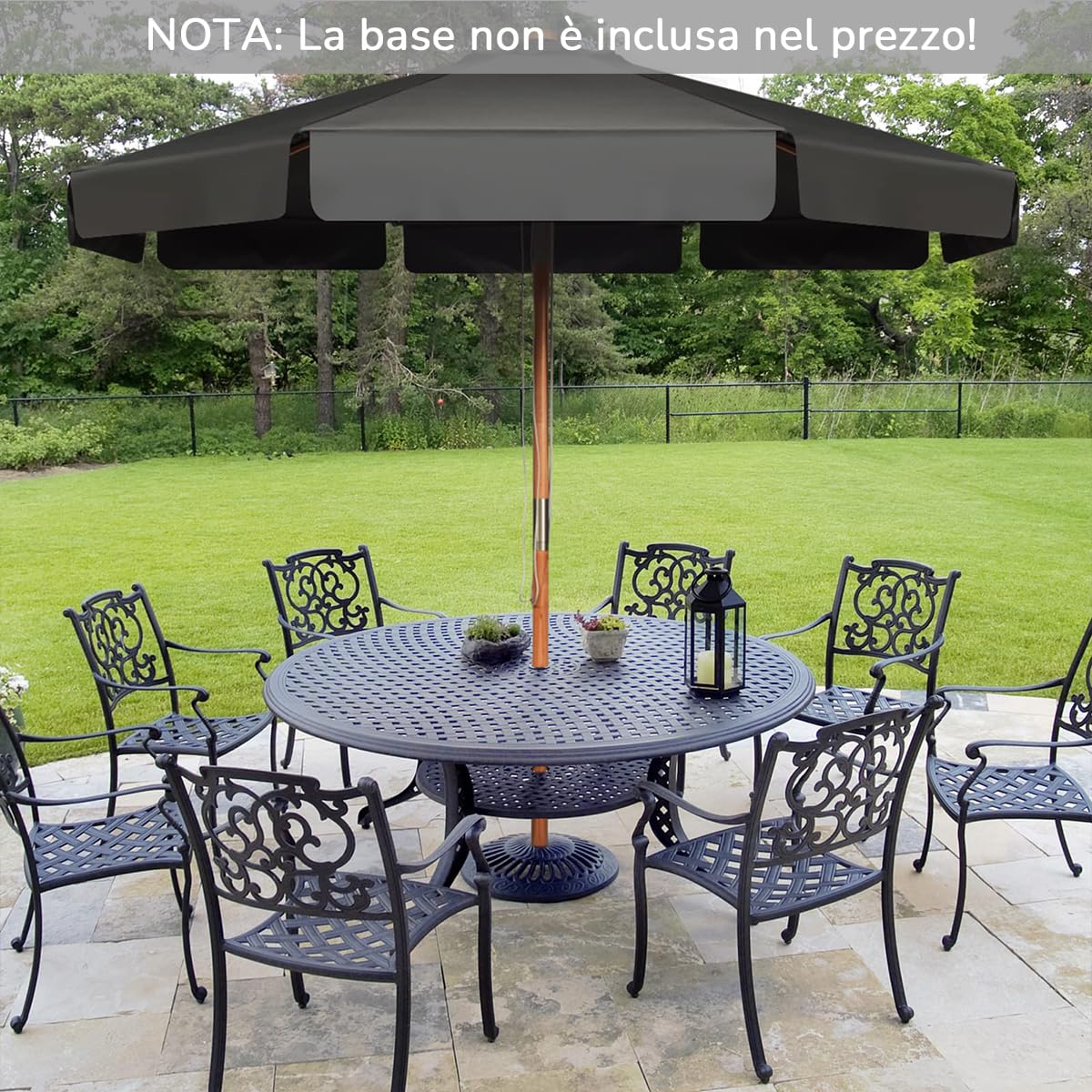 RELAX4LIFE Ombrellone da Giardino 3 x 3 M Rotondo, Ombrellone da Esterno con Tela Impermeabile e Anti-Sole, Struttura in Legno, Altezza e Inclinazione Regolabile (Grigio)