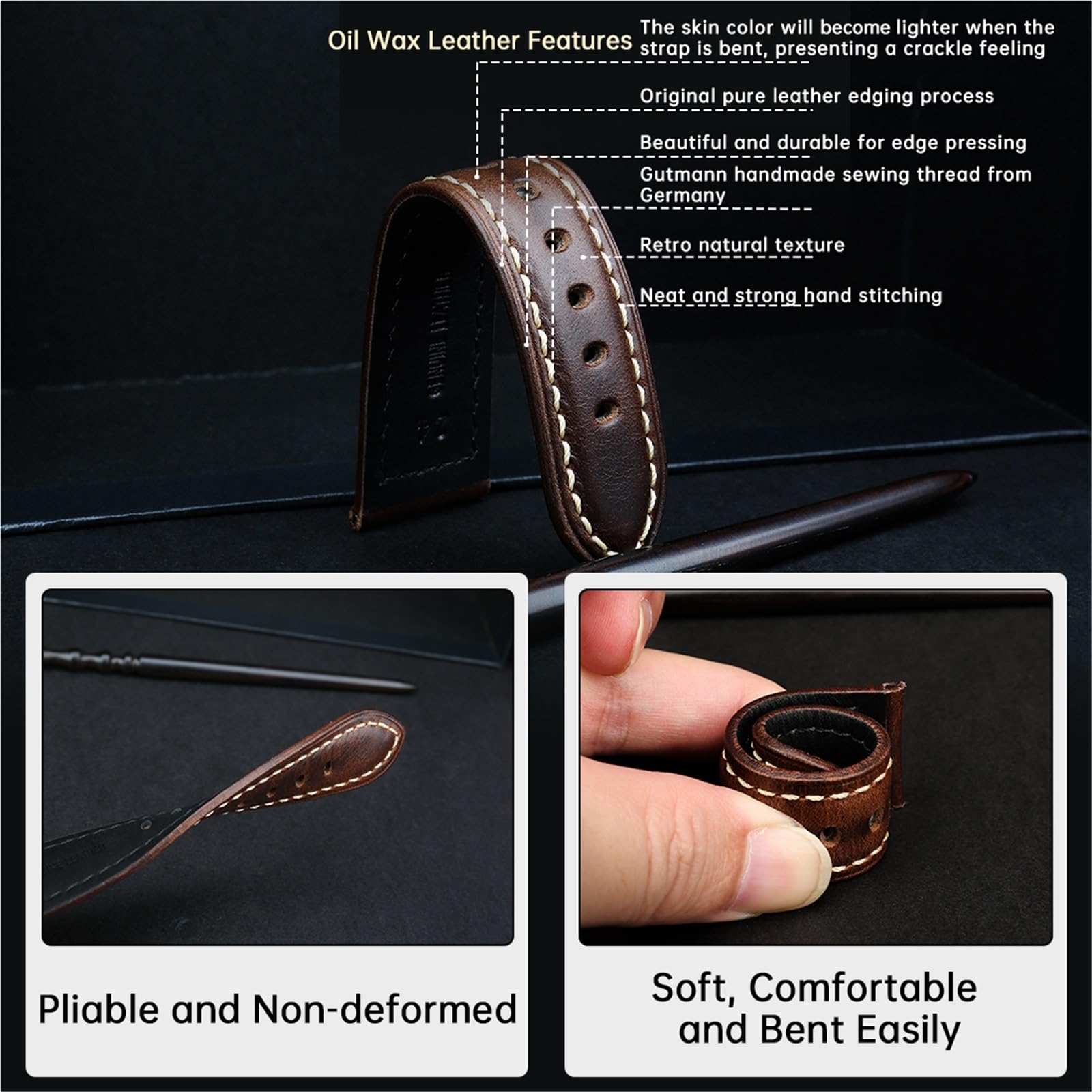 Generico Bracelet en cuir pour montre - 20/22/24 mm avec boucle pour smartwatch