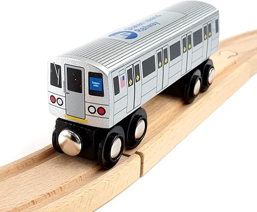 Vista 5 de MUNI PALS Munipals Metro North Railroad - Juego de 2 coches de tren de madera para niños, seguro y probado