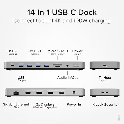 Miniatura 2 de Estación de acoplamiento Plugable USB C para portátil, monitor dual 4K 60Hz para Apple Mac M1/M2/M3/M4/M5, 2X HDMI o DisplayPort para MacBook, Dock