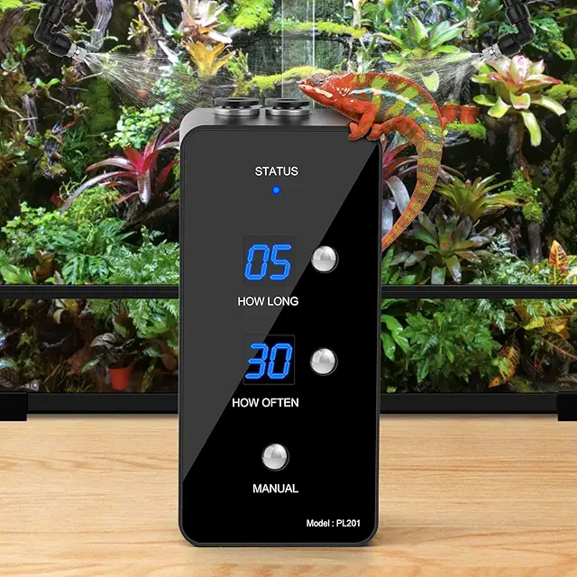 Moistenland Automatic Reptile Humidifier with Adjustable Misting Nozzles, Black