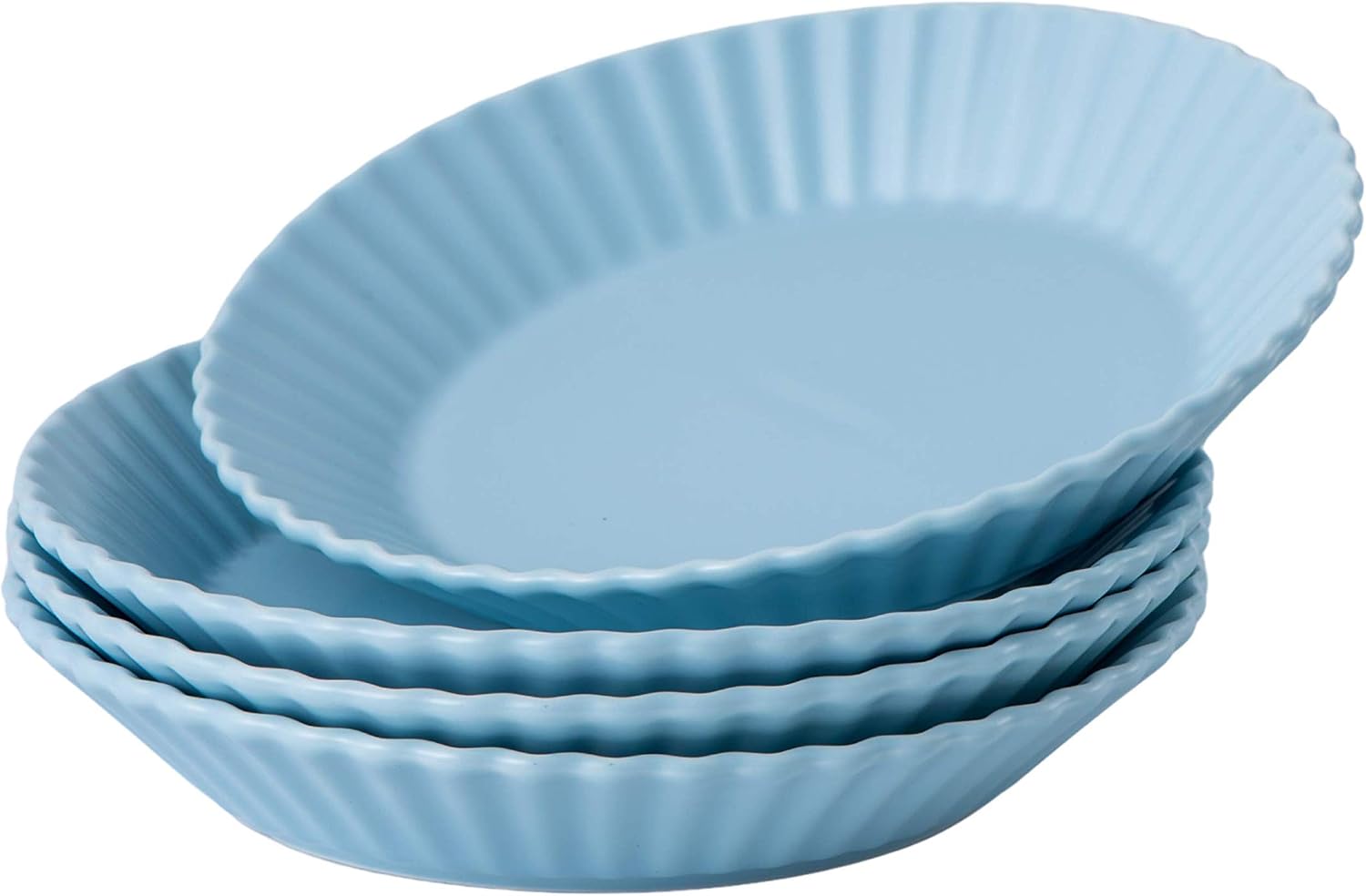 Bruntmor Set of 4 Elegant Matte 8" Round Ceramic Restaurant Serving Inner Fluted Dessert Salad Plates, Light Blue