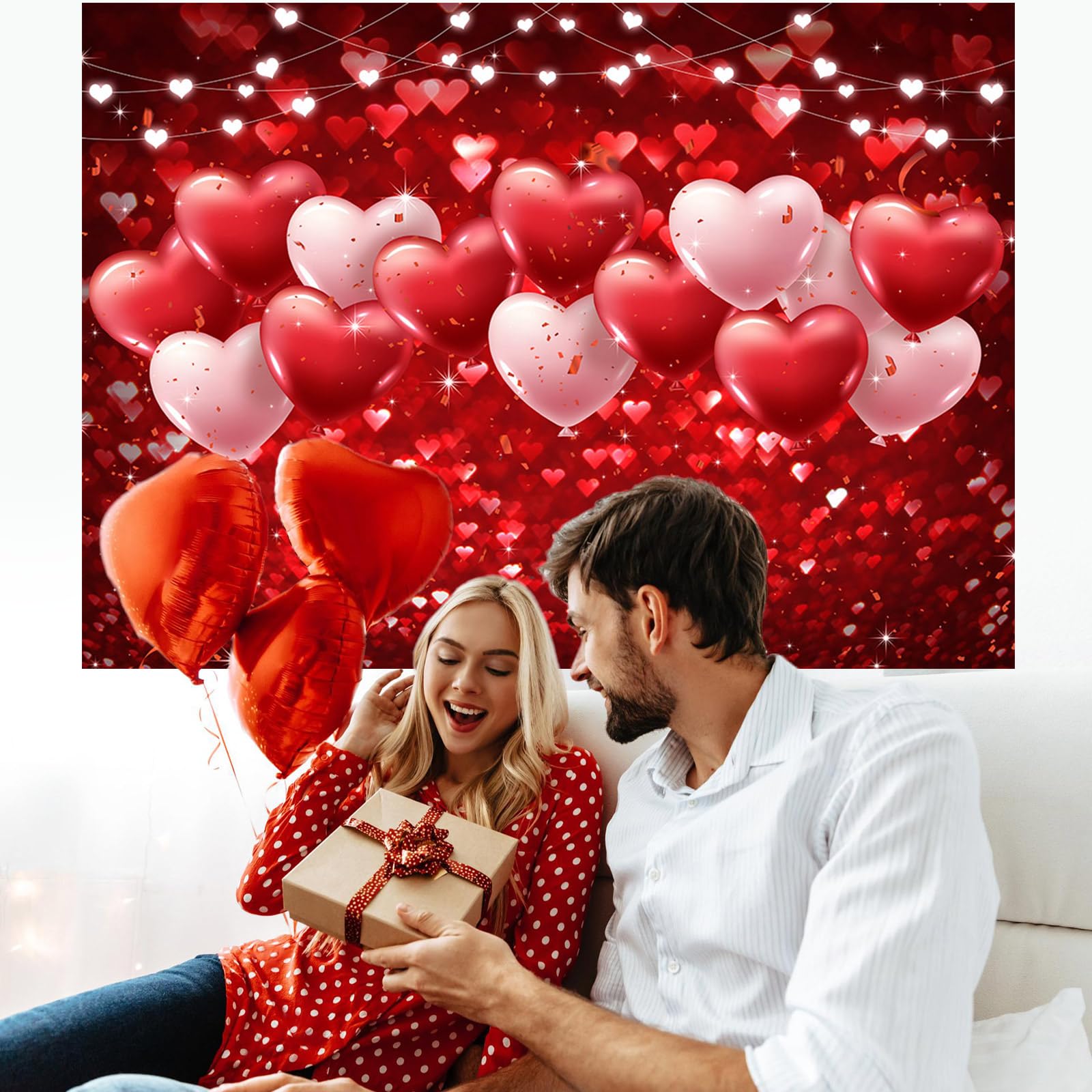 Luminora Sfondo Fotografico San Valentino 7x5ft – Camion, Palloncini E Orsetto Rosa Rosso