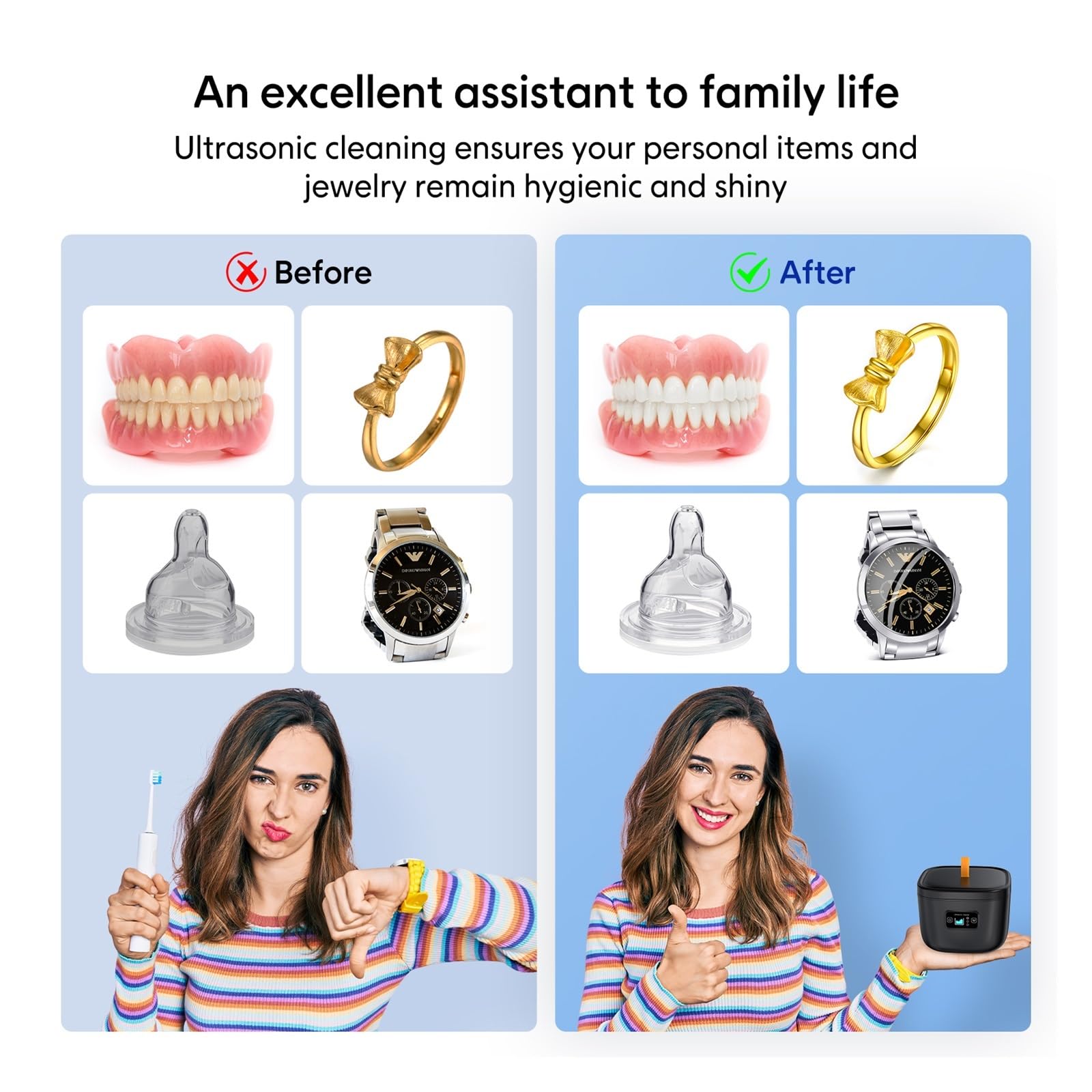 Ultrasonic Cleaning Machine Multi-function 42000h High Frequency Denture Cleaning Watch Jewelry Glasses Automatic Cleaner(White)