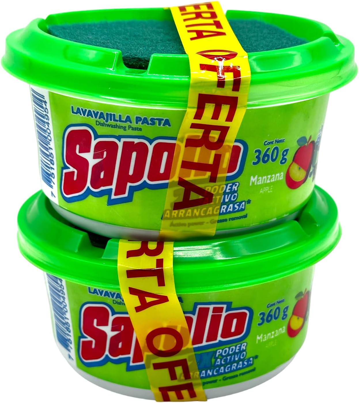 Sapolio Lavavajilla Manzana + Esponja/Sapolio Dishwasher Paste Apple + Sponge 12.6 Oz.