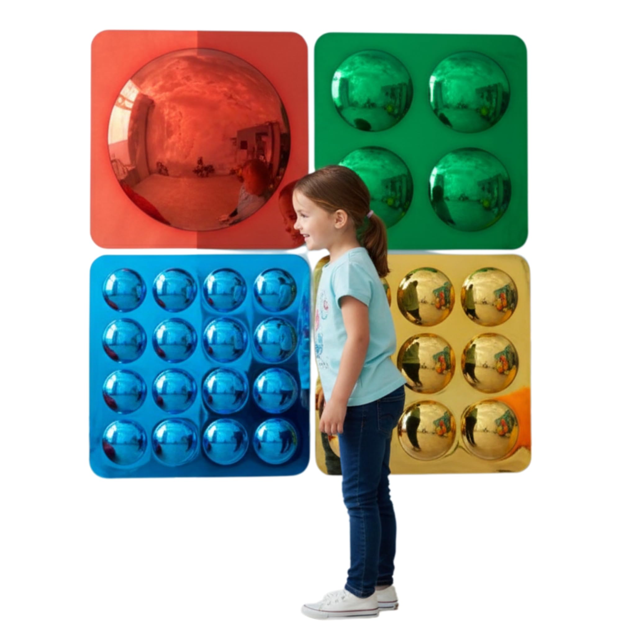 Playlearn 4 Pcs Coloured Assorted Sensory Wall Mirror for Wall-Indoor Panel Convex Bubble Mirror Sensory Room Equipment for Visual Play And Exploration Indoor Dome