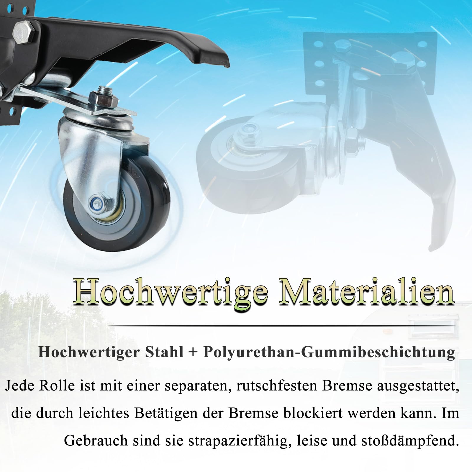 4 Stück Möbelrollen | Schwerlastrollen Mit Bremse | 360° Drehung Transportrollen | Lenkrollen Bis 200kg | Rollen Für Möbel, Werkbank, Maschinen, Tische - Multi Mounting Optionen