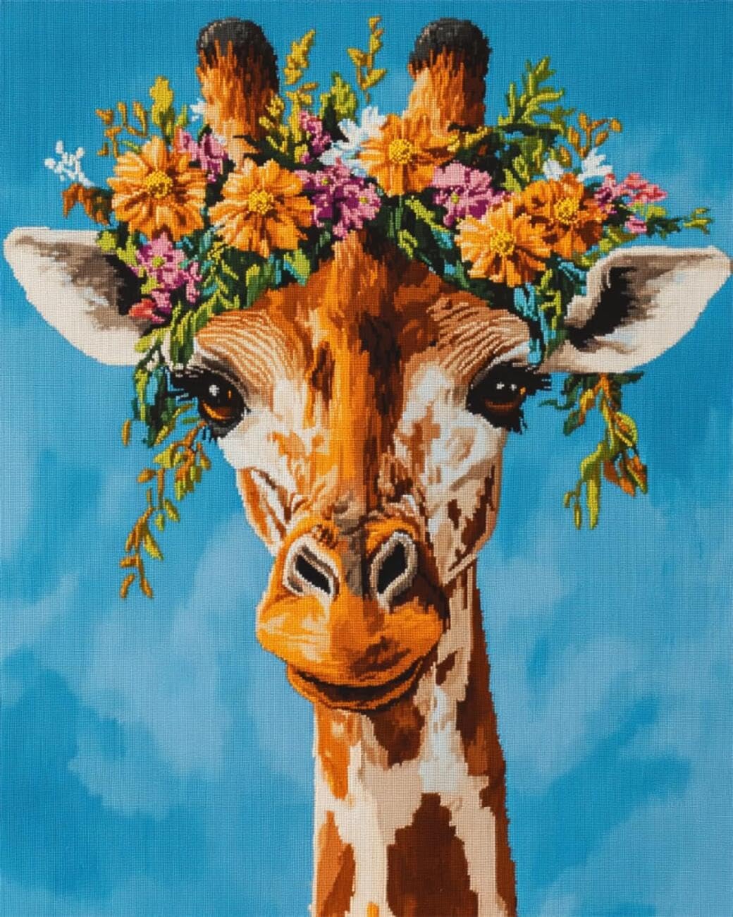 AxiangziK DIY Cross Stitch Kit Giraffes and Flowers 11CT 30x40cm
