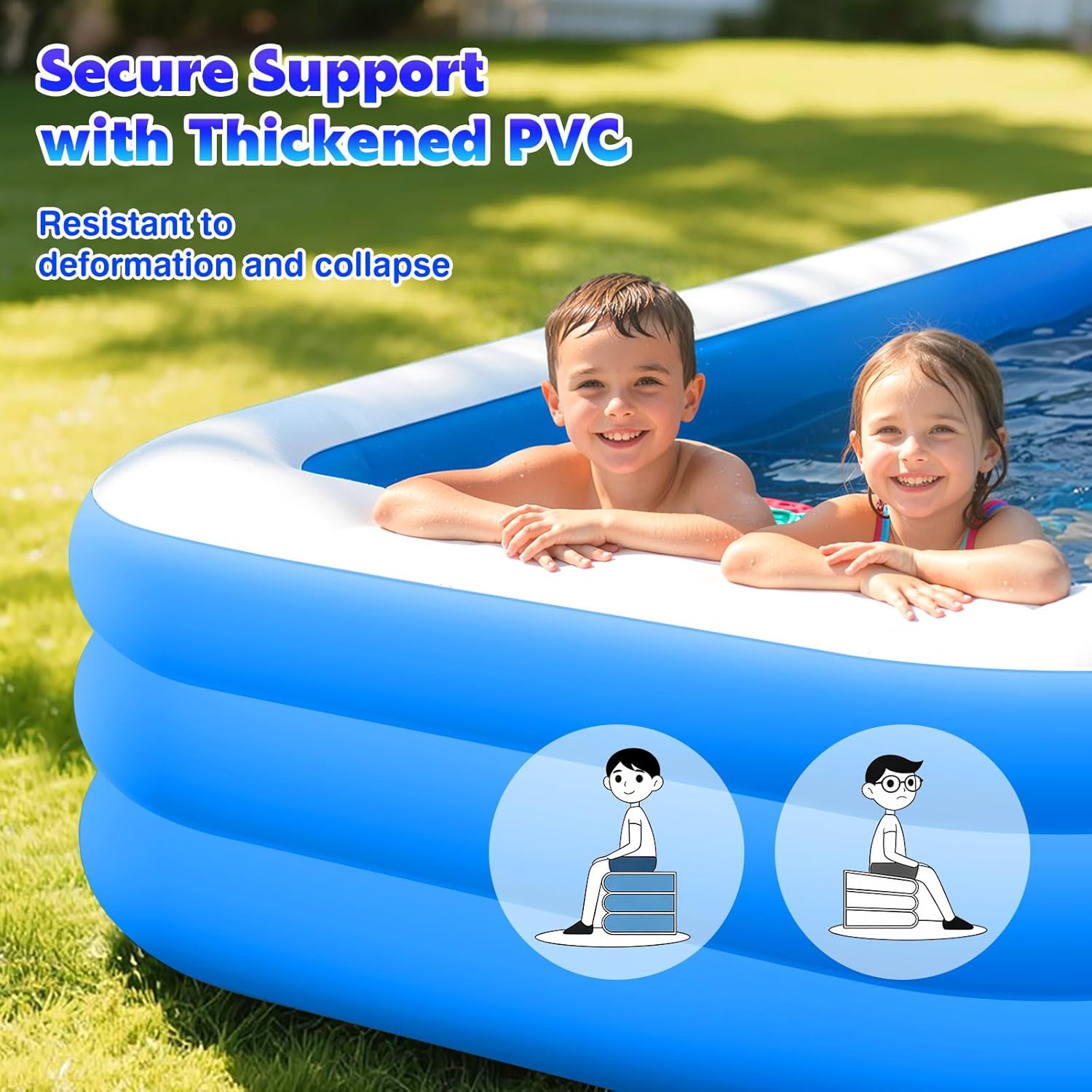MoKo Inflatable Swimming Pool with Canopy, 102" × 65" × 23" Large Above Ground Blow Up Pool with Shade for Adults Kids Kiddie Toddler, Big Foldable Family Pools for Backyard Garden, Blue/White