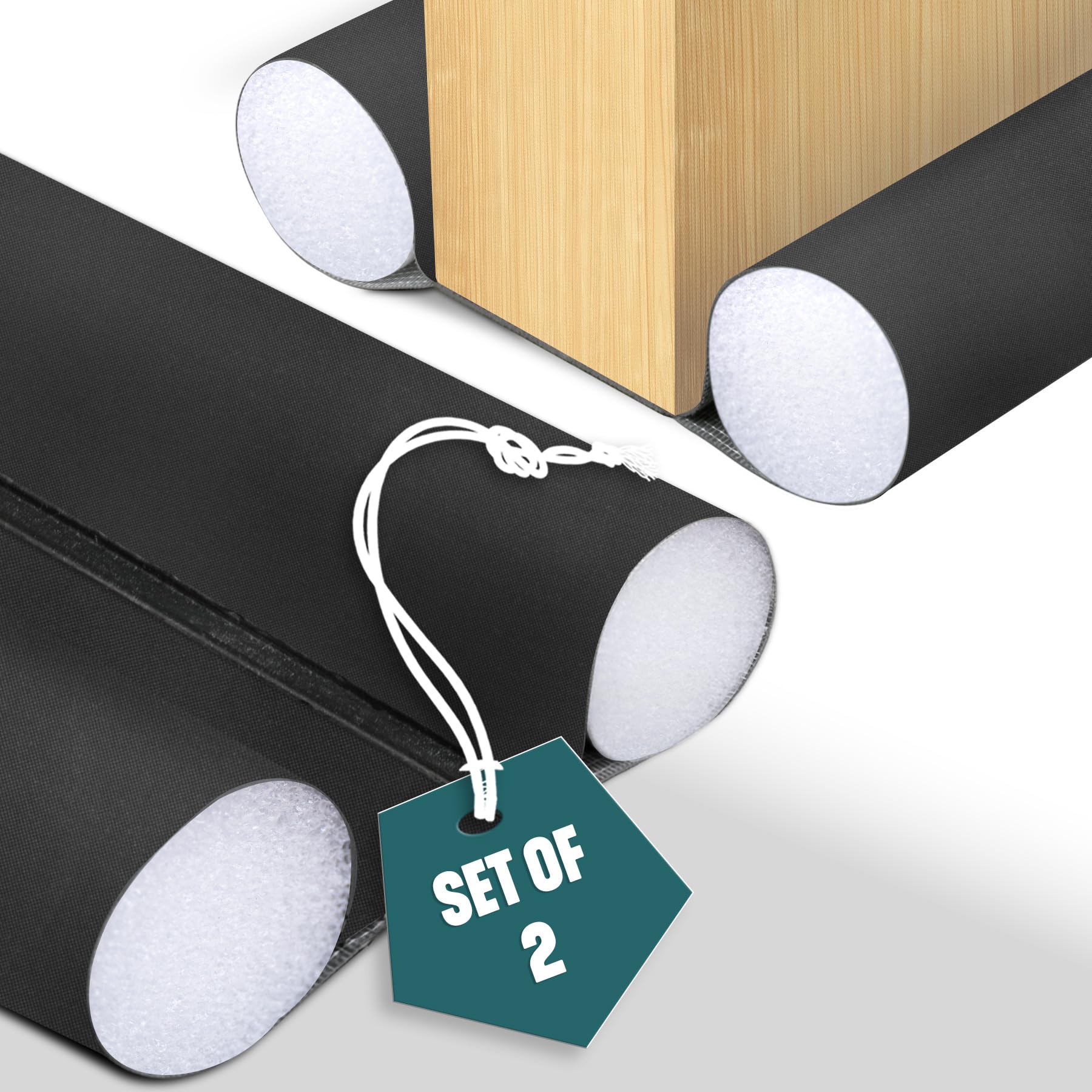 VOUNOT® 2 Pack Double Sided Draught Excluder 96cm, Under Door Draft Stopper with Foam Seal Door Gap Blocker, Energy Saving Reduces Noise, Light and Pest, Black