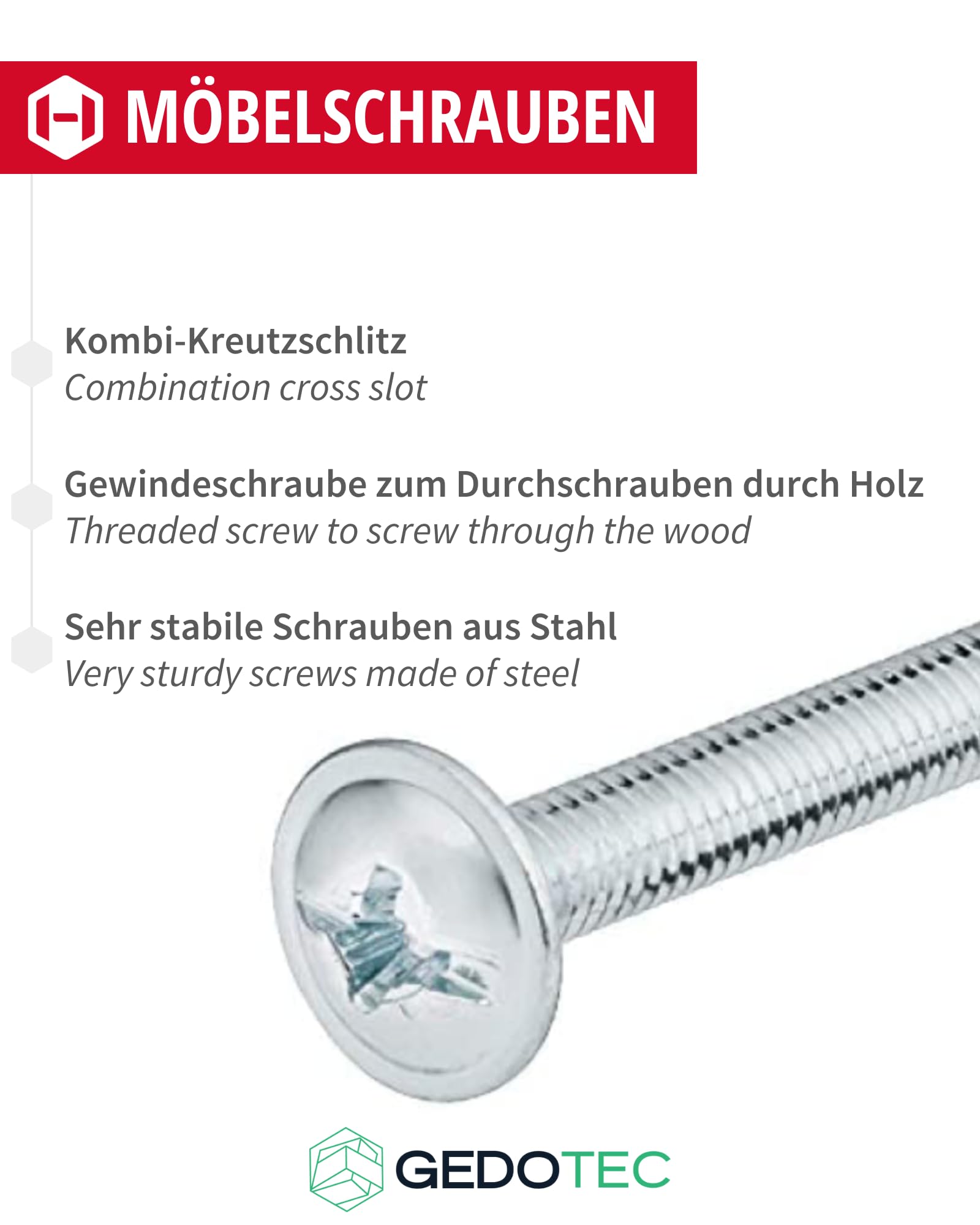 Gedotec Viti per mobili M4 in acciaio zincato - H10644 | 25 pezzi - Viti per maniglie di mobili | Connettori per mobili - M4 x 30 mm