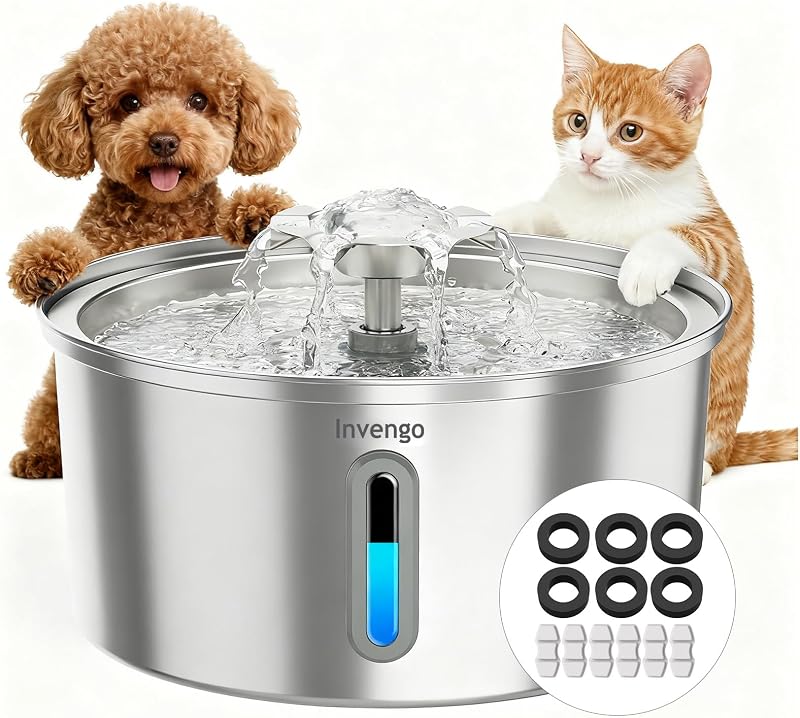 Fonte de Água para Gatos e Cães Invengo em Aço Inoxidável 304, 3,2 L