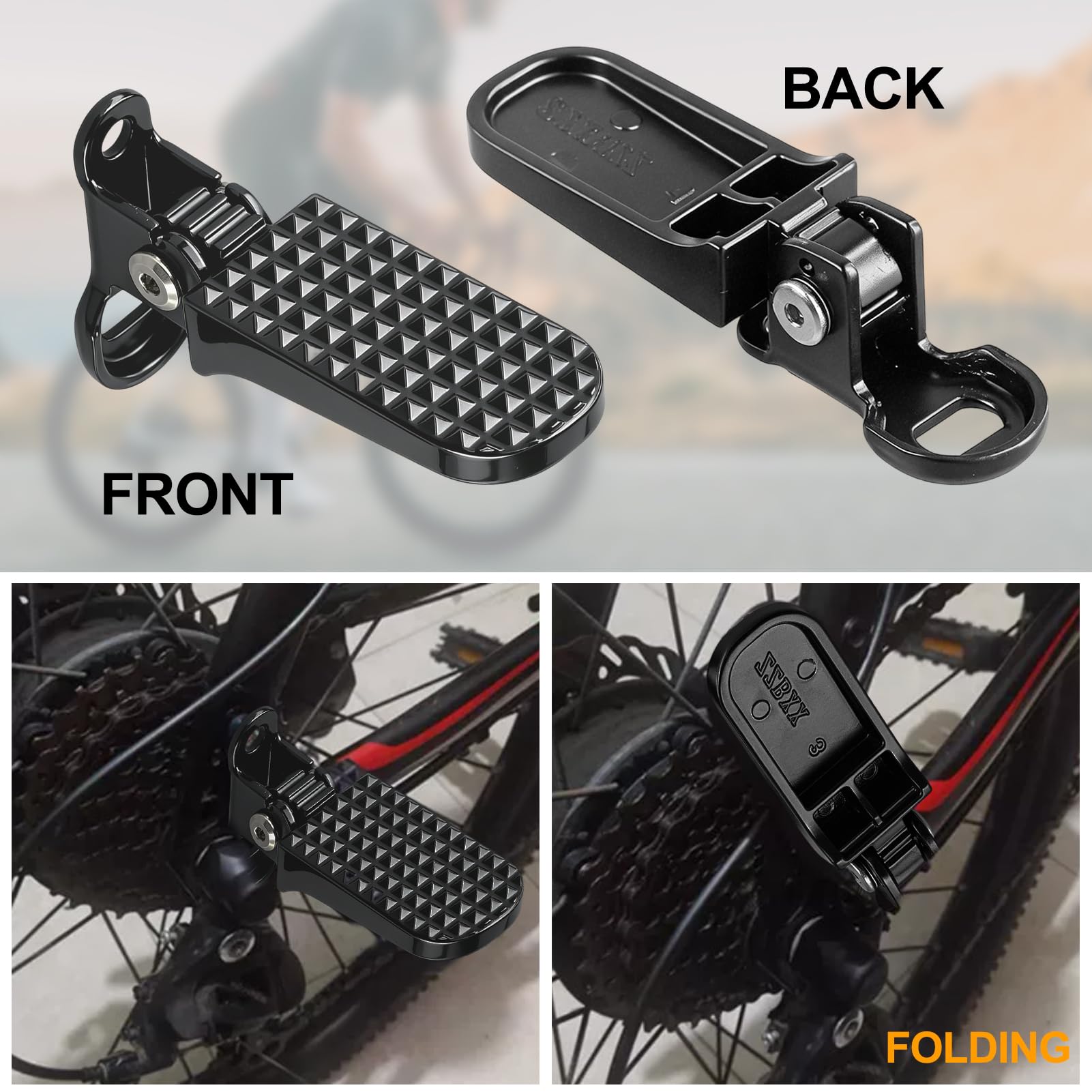Poggiapiedi posteriore per bici elettrica, Coppia di pedane per bicicletta facile da riporre, antiscivolo pedale pieghevole leggero compatibili con bici pieghevoli, mountain bike