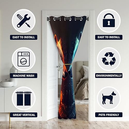 Miniatura 3 de Cortinas de puerta de lobo para puertas, bosque de animales salvajes, fantasía mágica hippie, cortina opaca para armario de dormitorio de niños, con