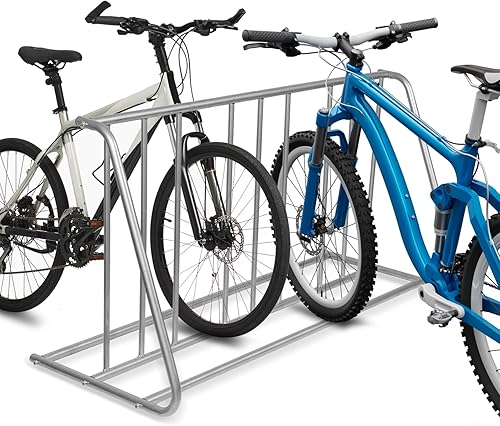 Miniatura 4 de MyGift Soporte grande de metal plateado de doble cara vertical para bicicleta, soporte de almacenamiento de bicicleta para garaje interior o